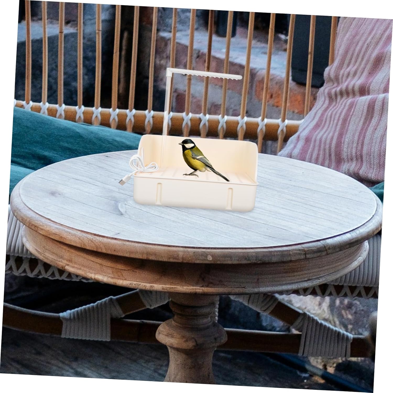 Toyvian Outdoor Bird Bath with Integrated Shower Head Automatic Circulating Water Bath Tub for Birds Parrots for Garden Decor