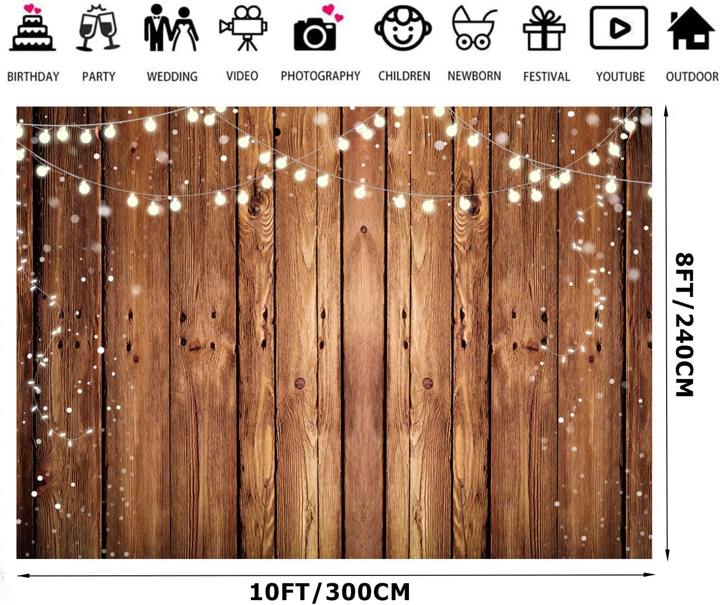 10x8FT Brown Wood Backdrop Rustic Photo Backdrop Country Wooden Background Birthday Wedding Western Party Decoration F1