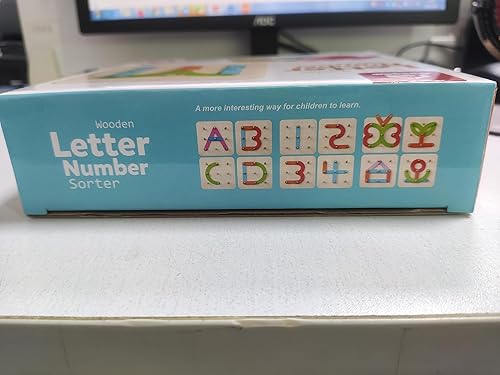 Miniatura 10 de Coogam Rompecabezas de madera con números y letras de construcción, bloques de apilamiento educativo, juego de juguetes con forma clasificadora de