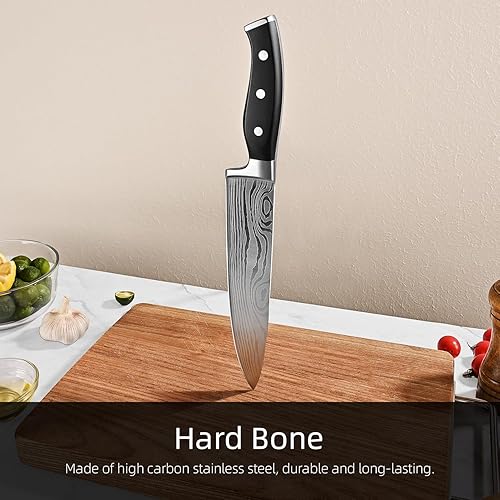 Miniatura 7 de Emojoy - Juego de cuchillos de 18 piezas para cocina con bloque, cuchillos de cocina de acero inoxidable con afilador integrado, tijeras y tenedor