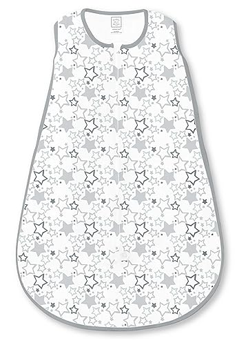 SwaddleDesigns Saco de dormir de algodón con cierre de 2vías, con estrellas plateadas brillantes, M 6-12 meses