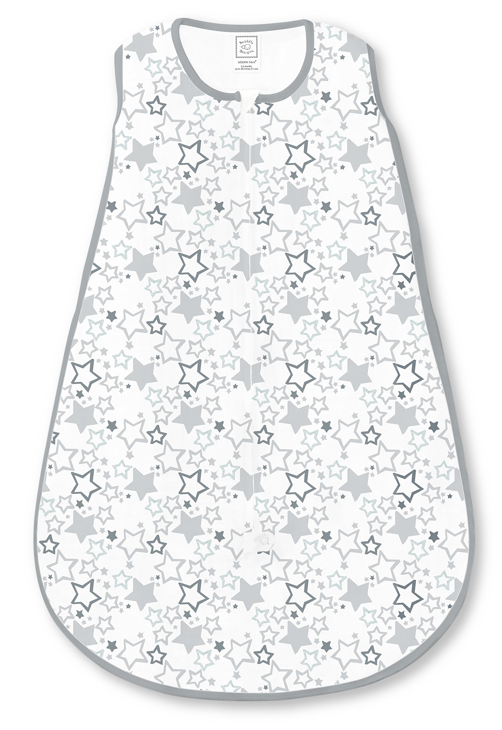 SwaddleDesigns Cotton Sleeping Sack with 2-Way Zipper, Starshine Shimmer Sterling, Large 12-18 Months