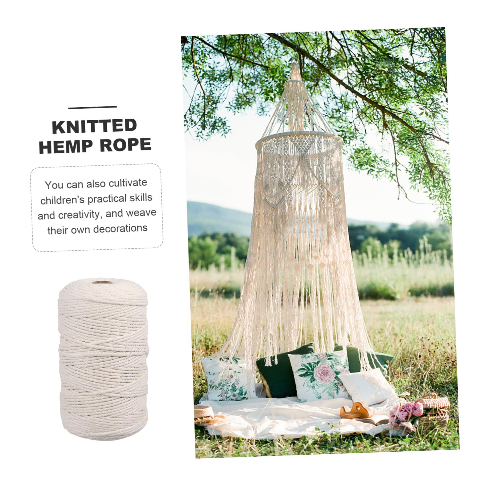 Cordón de Macramé Trenzado Beige de Algodón 200m 3 Mm | DIY y Diseño Bohemio, Textura Suave y Orden Fácil, para Colgar Plantas y Trabajos Artesanales