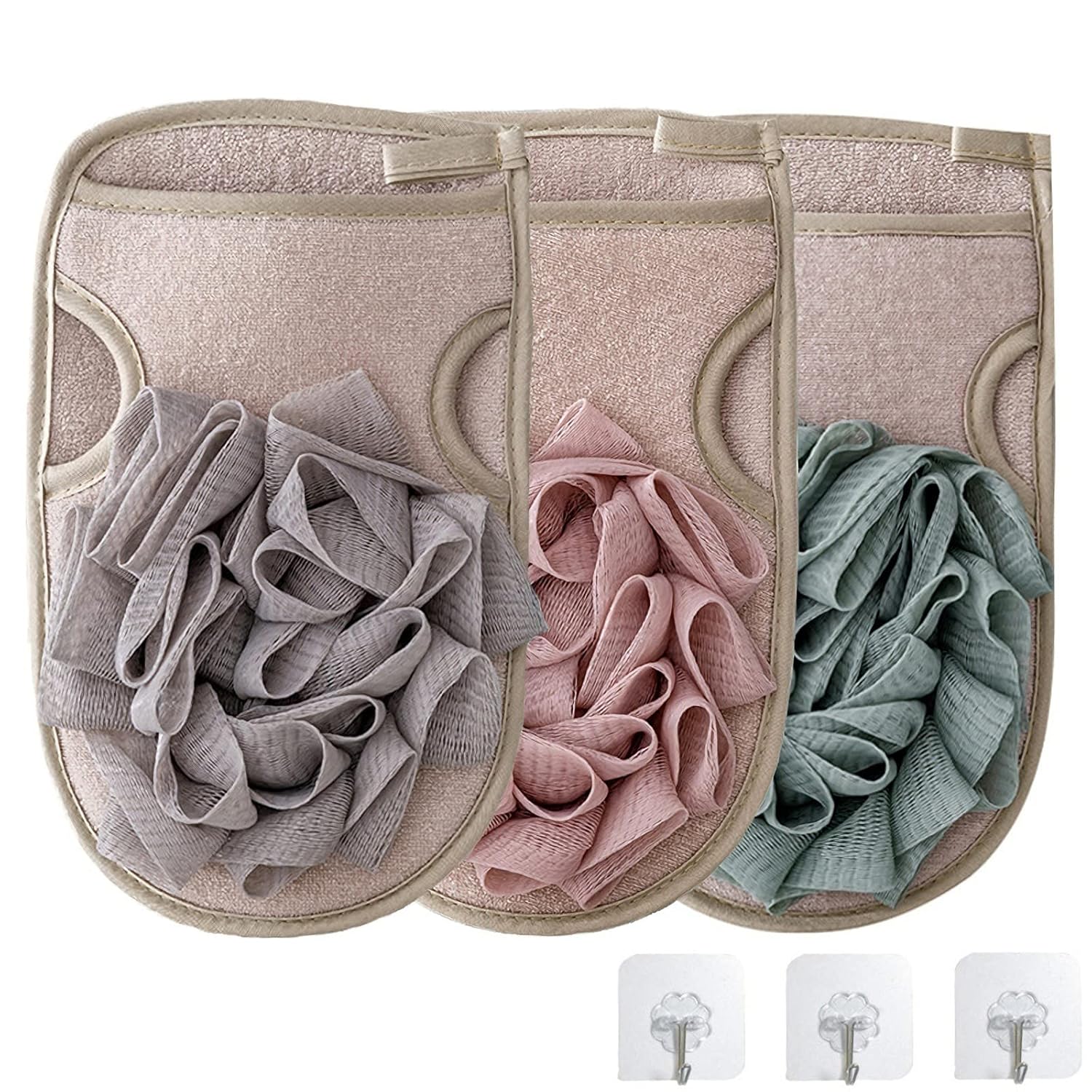 Exfoliating Glove, 3 Pcs Korean Exfoliating Mitt With Flower Bath Ball and Hooks Up