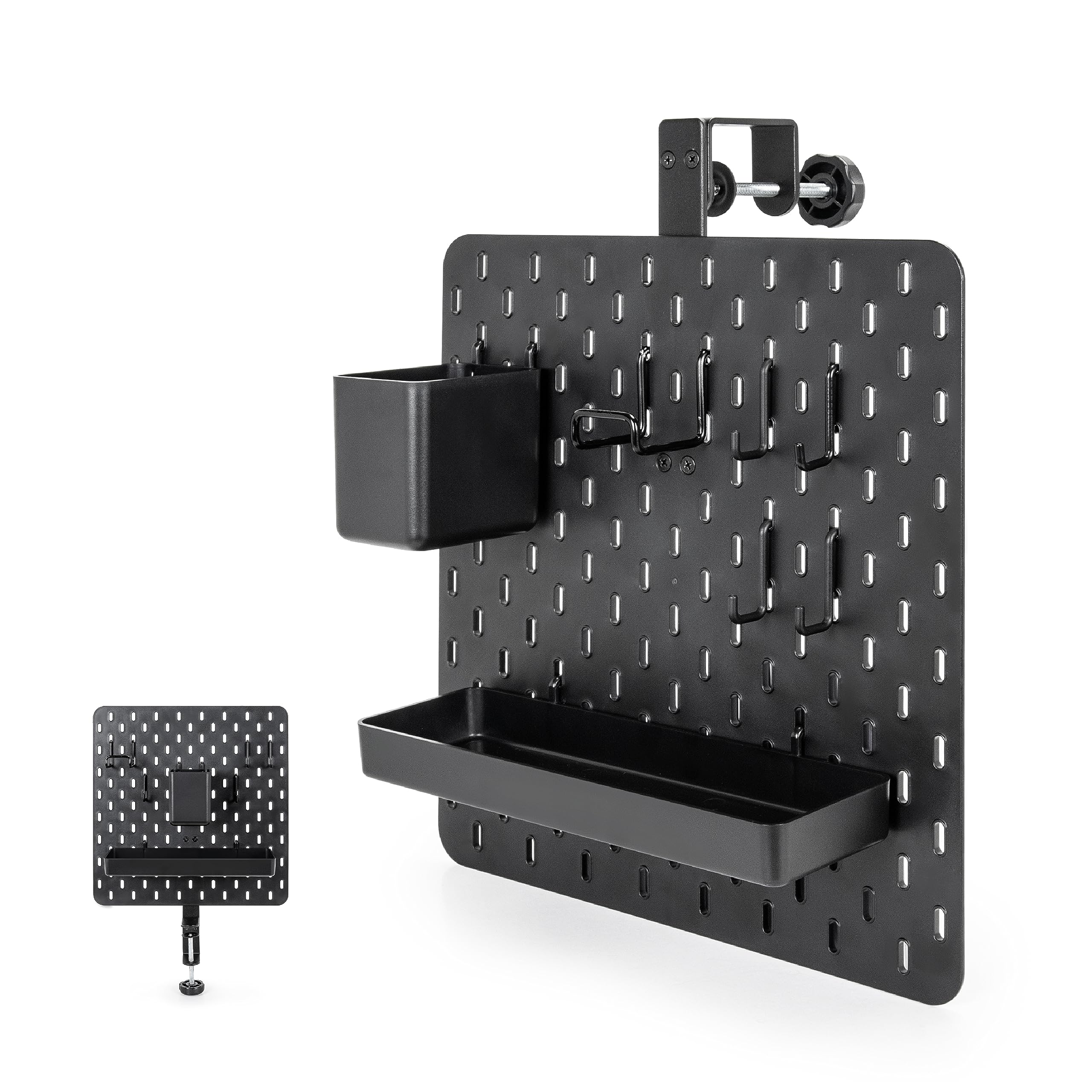 EHO Clamp On Desk Pegboard, Short Privacy Divider, Office Partition Panel, No Drill Desk Mounted Organization Board, Display Pegboard Combination Wall Organizer for Office Home Kitchen Size 13.5”x 14”