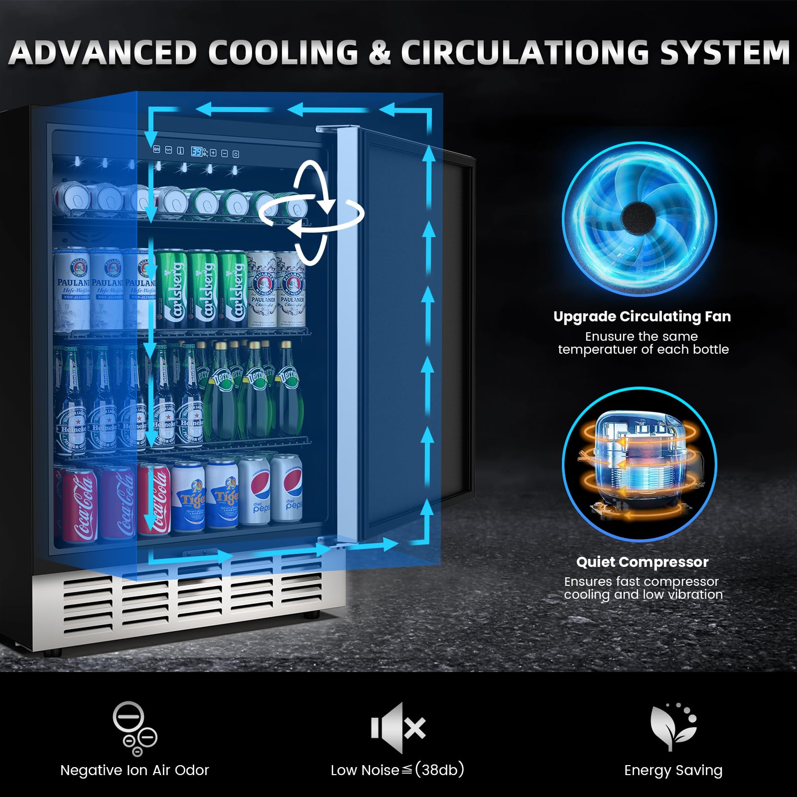 Mojgar 24 Inch Beverage Refrigerator, Under Counter Beverage Fridge for 190 Cans, Indoor & Outdoor Under Counter Refrigerator | Built-in & Freestanding | Low Noise, Stainless Steel Door on Fridge.com