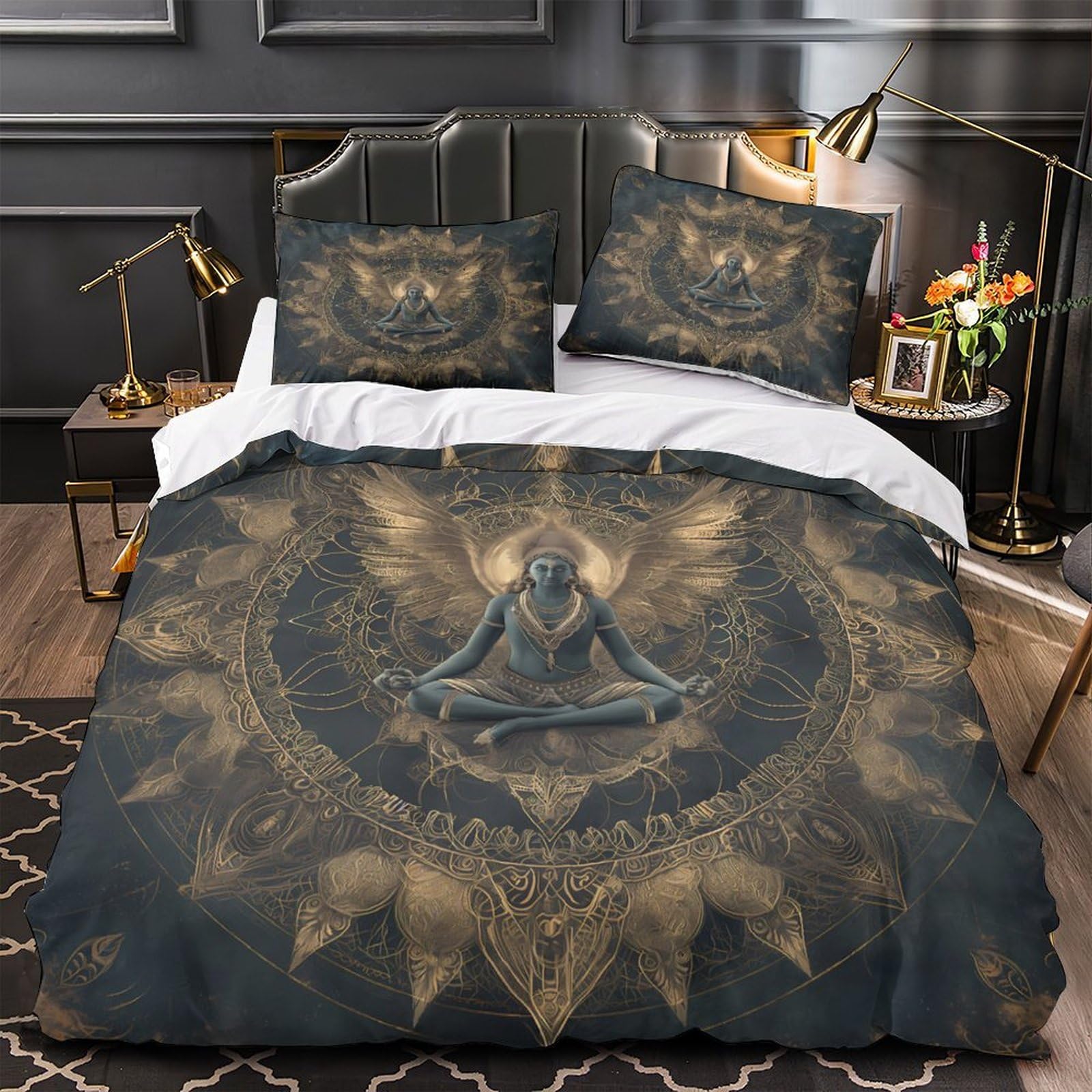 Parure de lit spirituelle avec housse de couette imprimée 3D indienne pour lit simple 135x200cm