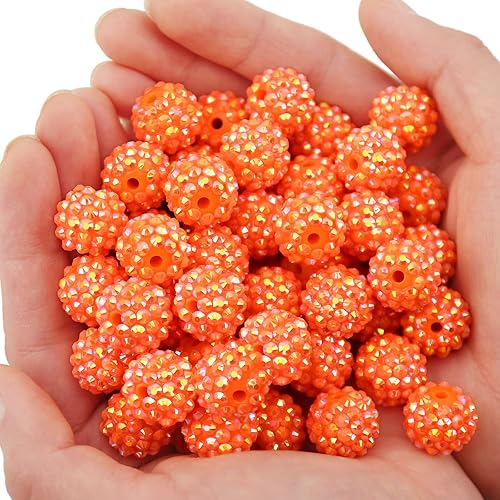 Miniatura 4 de 50 cuentas redondas de resina con diamantes de imitación de 0.631 pulgadas de grosor, cuentas redondas de bola de discoteca, cuentas de chicle, para