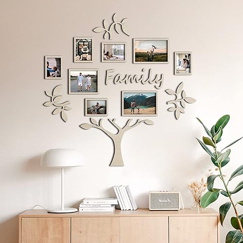 JustLikeWood 47x47 Home Sign Wooden Family Tree with Frame Pictures FAMILY, Large Tree Wall Decals, Stunning Family Wall Decor for Bedroom, Kitchen