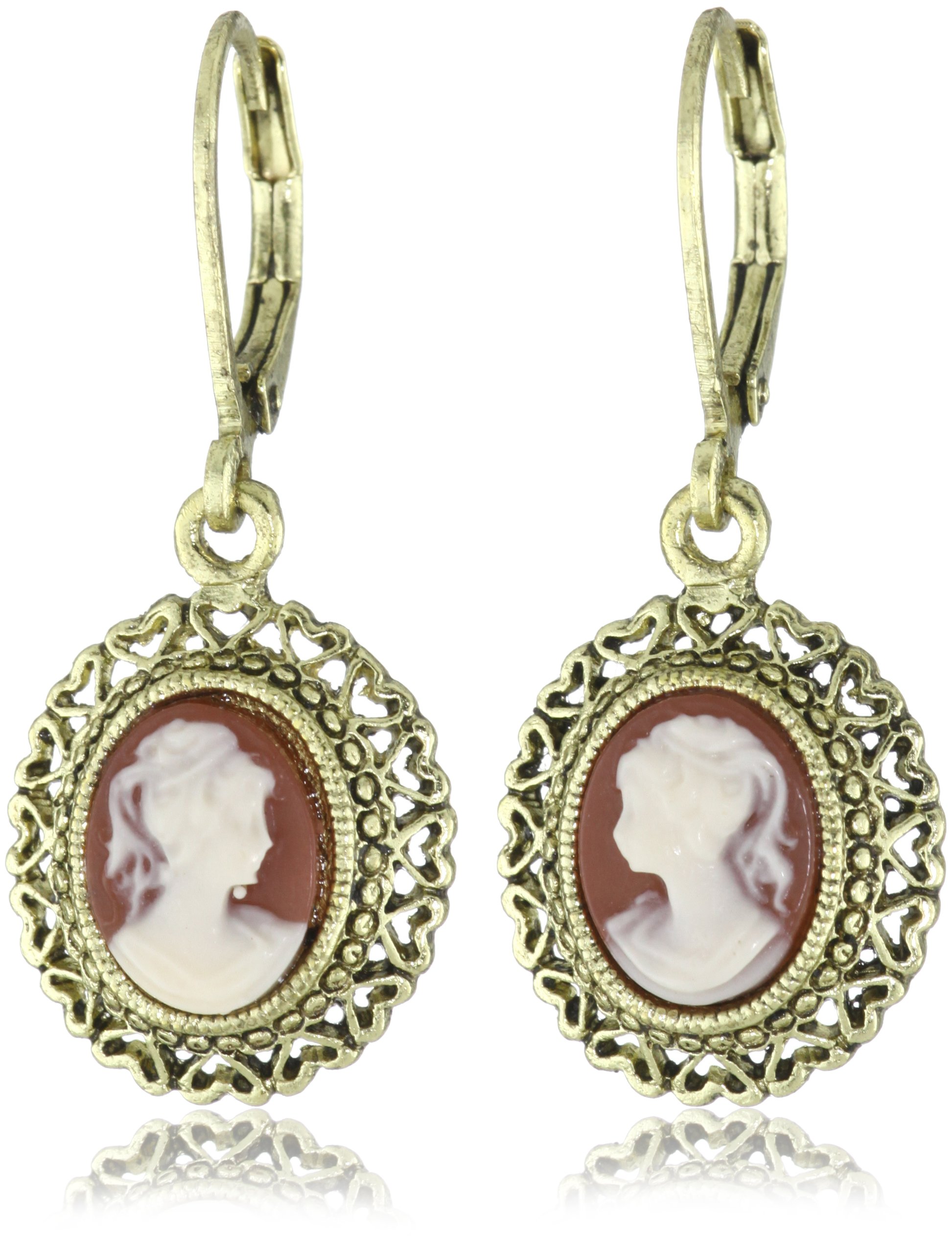 1928 Jewelry1928 Jewelry Dark Carnelian Oval Stone Cameo Heart Frame Earrings