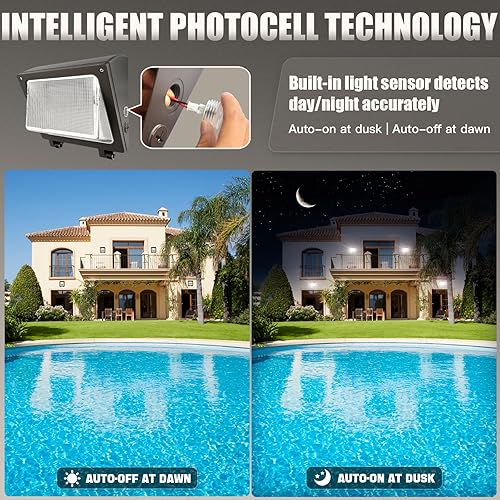 Miniatura 7 de Paquete de luz LED de pared, paquete de 8 unidades de 756550 W con sensor de anochecer a amanecer, 11250 LM 600050004000K LED iluminación de