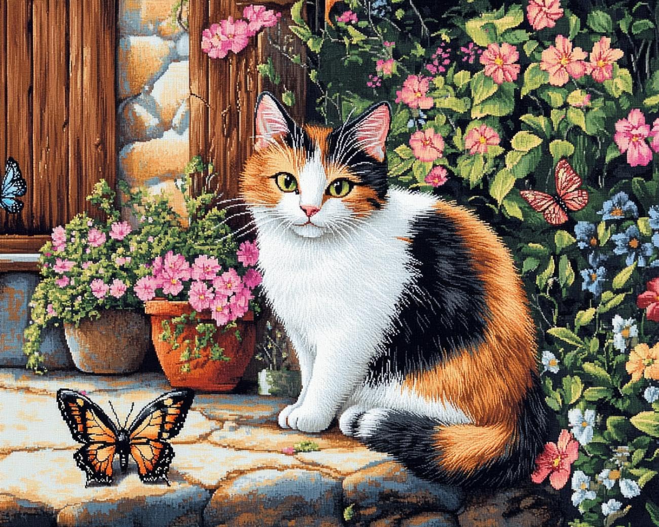 Rqwybcaxn Kits De Bordado Con Cuentas Gatos y mariposas Animal 9CT 30x40cm