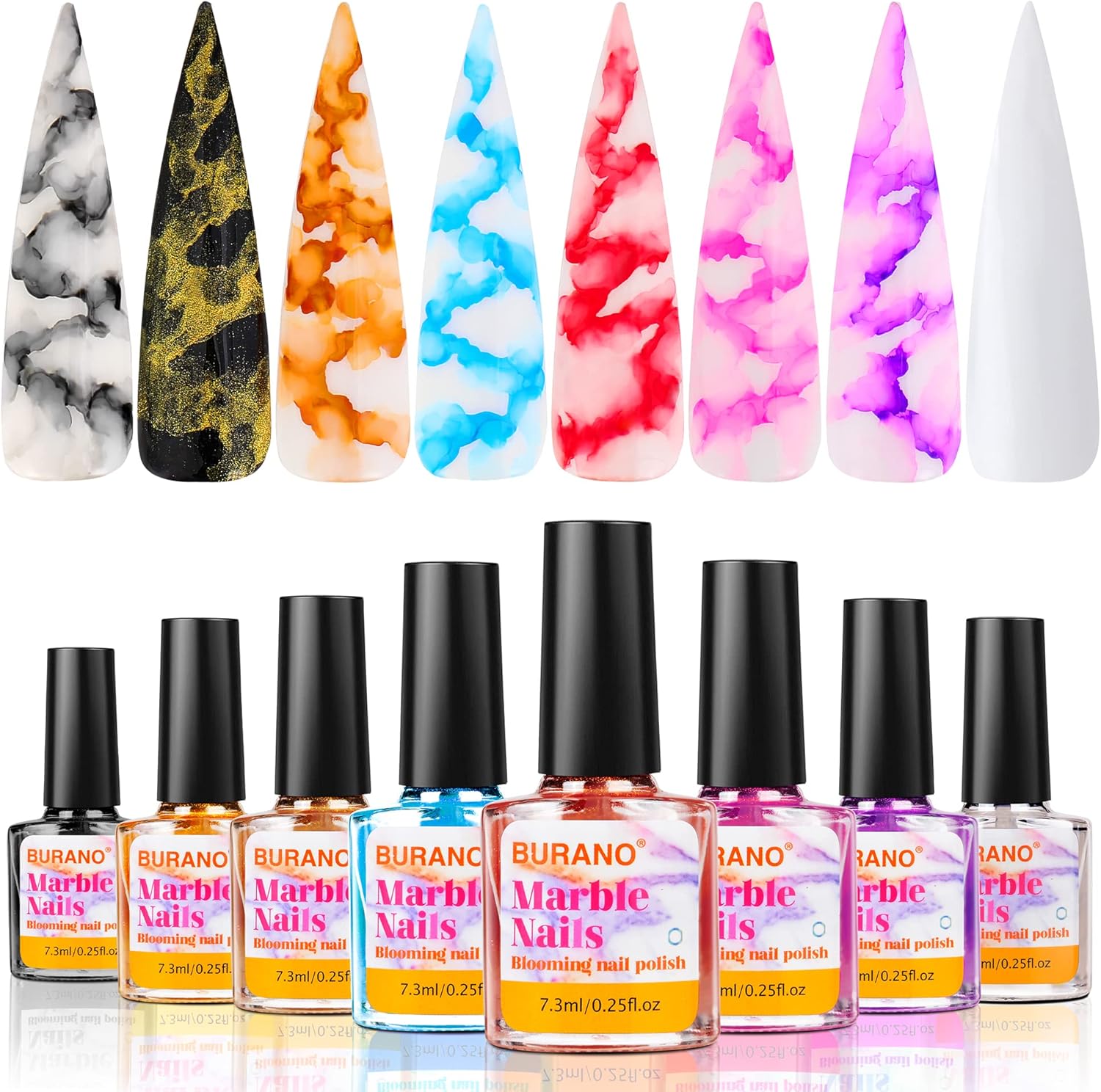 BURANO Esmalte de uñas de mármol, esmalte de uñas de gel floreciente Mable Ink Nails Efecto de acuarela Tintes de mármol Líquido para uñas, Tintas de arte acuático Esmalte de uñas de alcohol Juego de