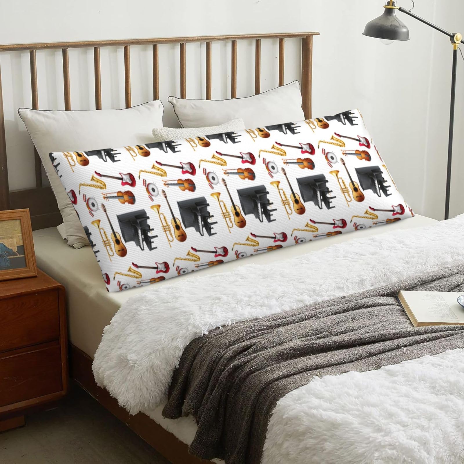Musical Instrument Piano Guitar Saxophone, Body Pillow Cover with Zipper,Long Body Pillowcase 20 x 60 in