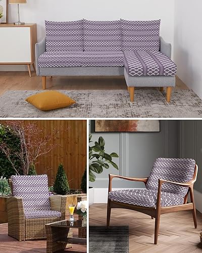 Miniatura 6 de Fundas elásticas de cojín para sofá, diseño de rayas moradas, seccional, individual, en forma de L, con parte inferior elástica, diseño de lunares