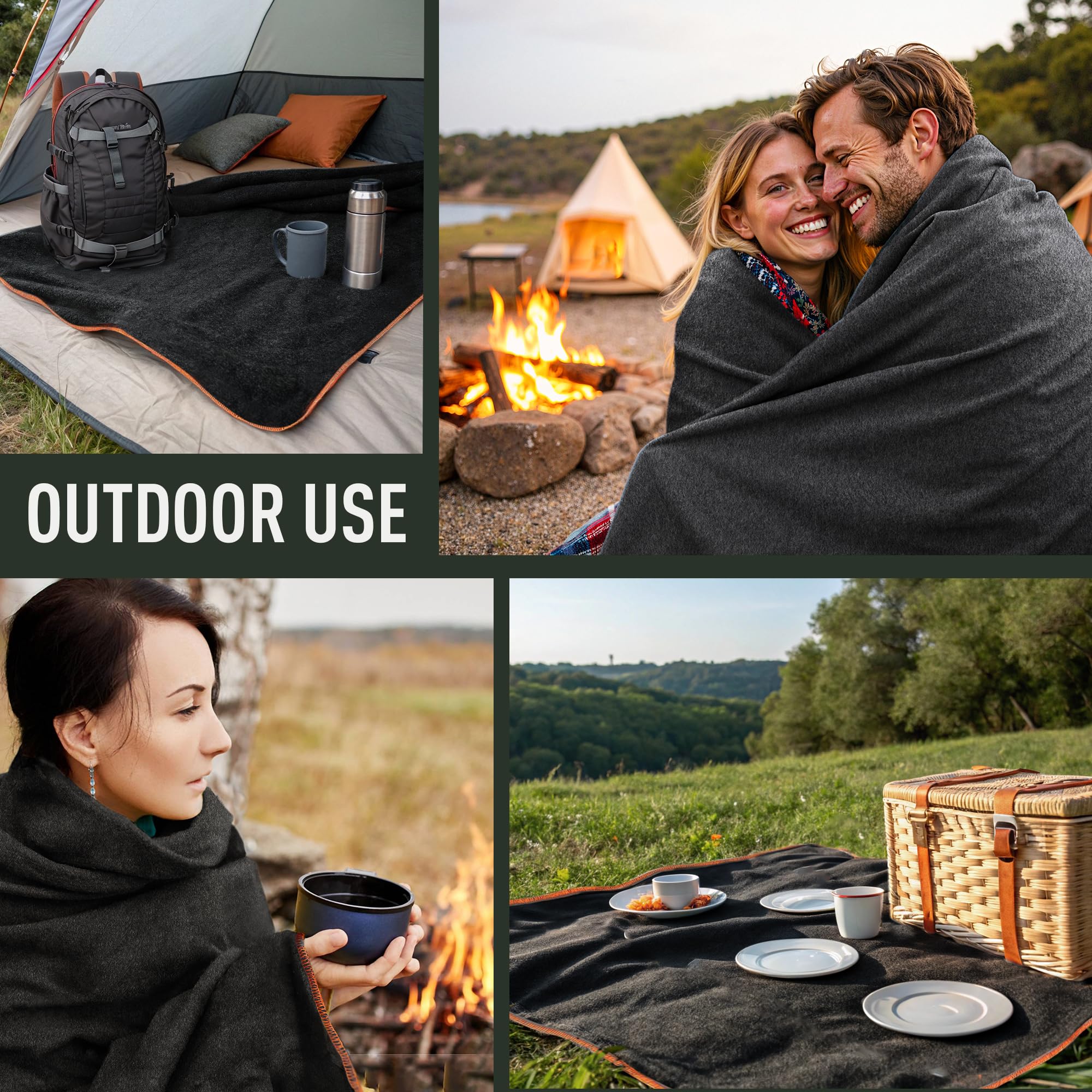 Knit Outdoor Large Military Wool Blanket - Warm & Thick Emergency Survival Blanket Great for Camping, Outdoors, Sports Events, Picnics, 4.5 lbs, 64