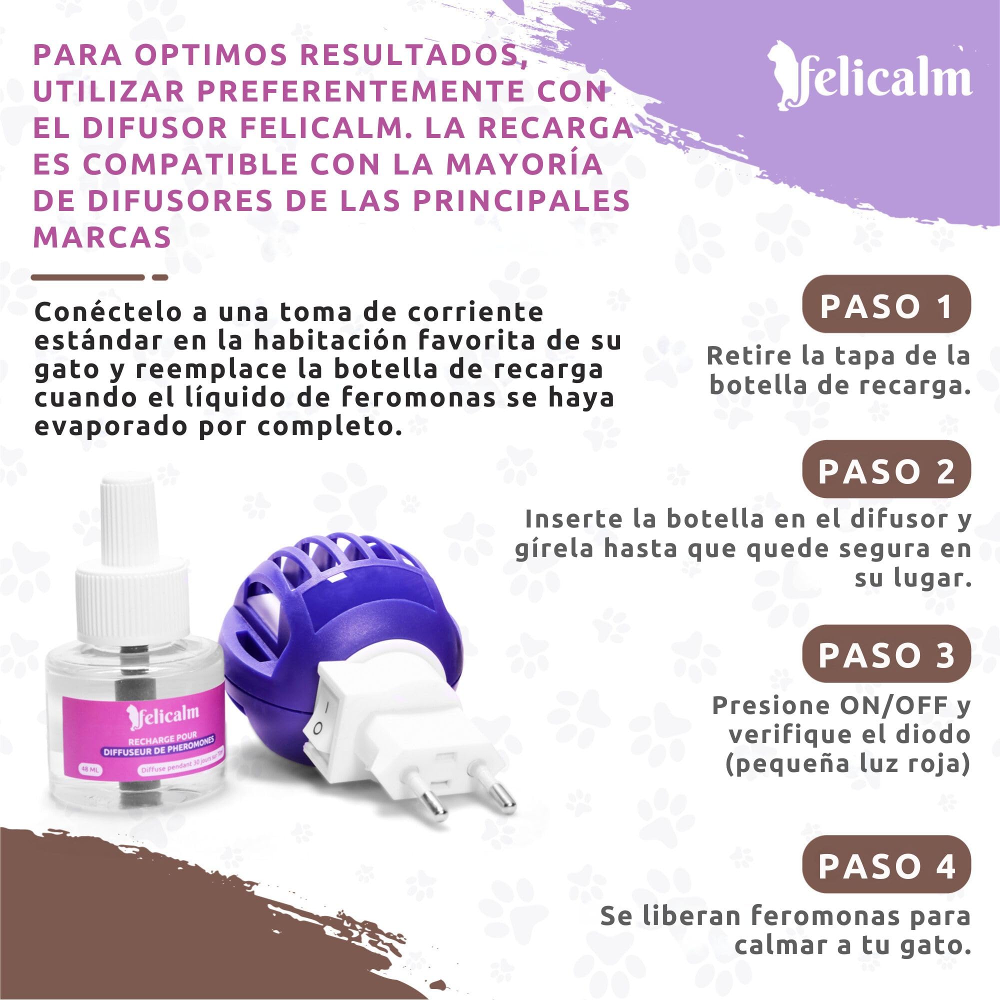 Paris -Nouvelle Formule de PHEROMONE pour Chat et Chaton -2 Recharges de 48 ML- Anti Stress pour Chat- CALMANT- Bonheur et Harmonie