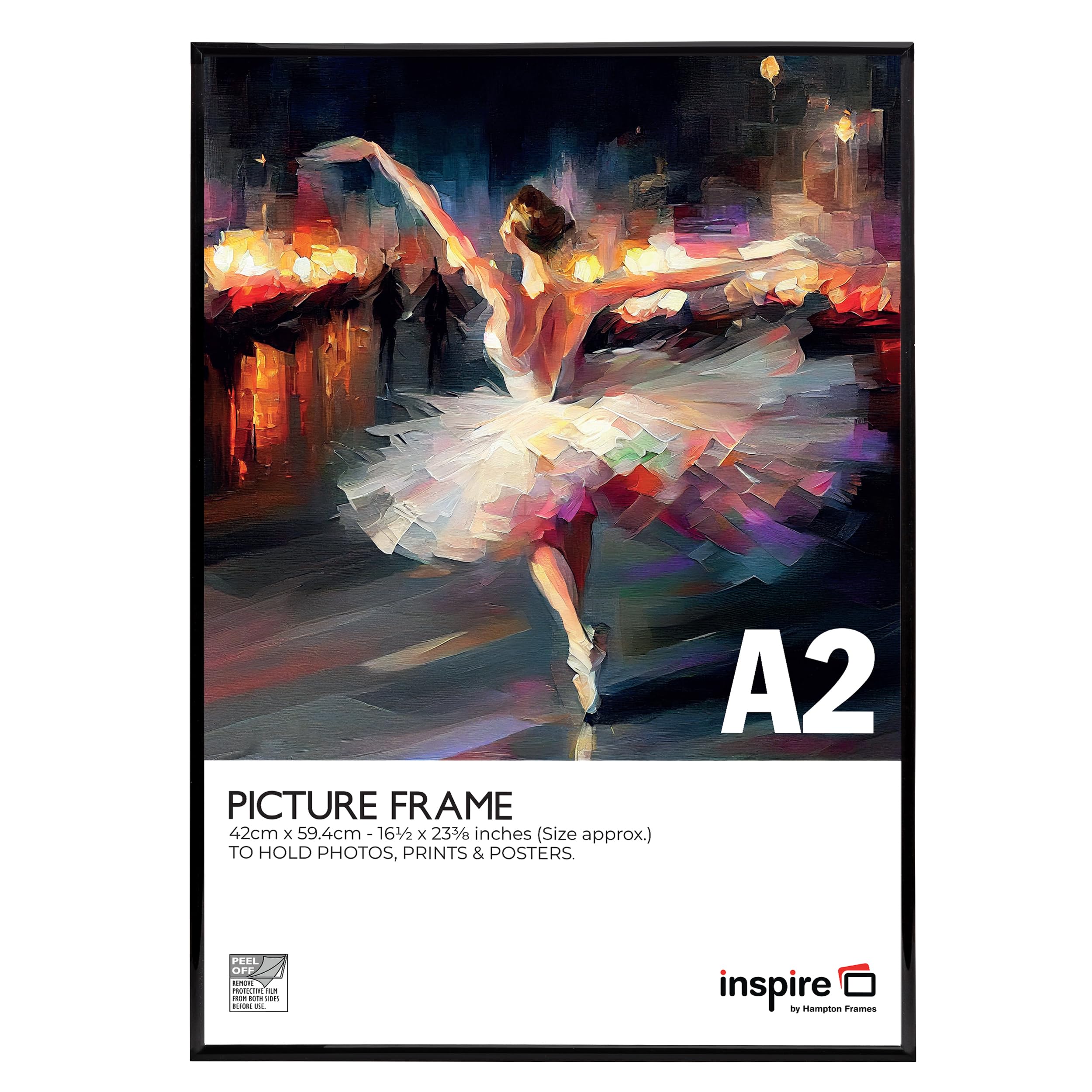 Inspire By Hampton Frames Black Backloader A2 (42X59cm) Poster Frame Acrylic (Non-Glass) Pack Of 1