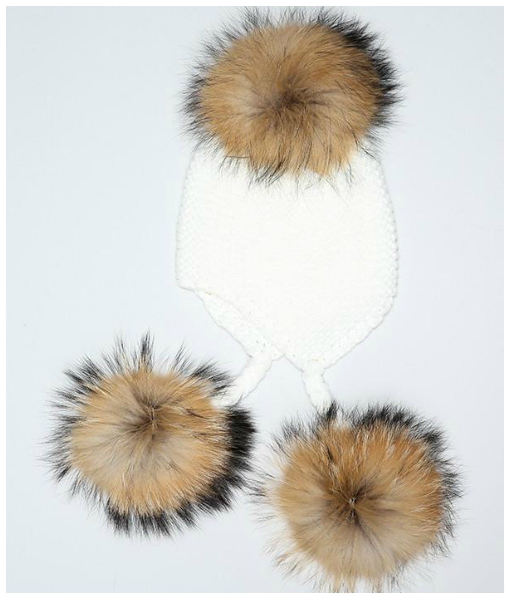 Cappello Bianco Bambino 3 PON PON Pelliccia Vera 1-4 Anni, Cuffia Berretto Bambina Baby Luxury