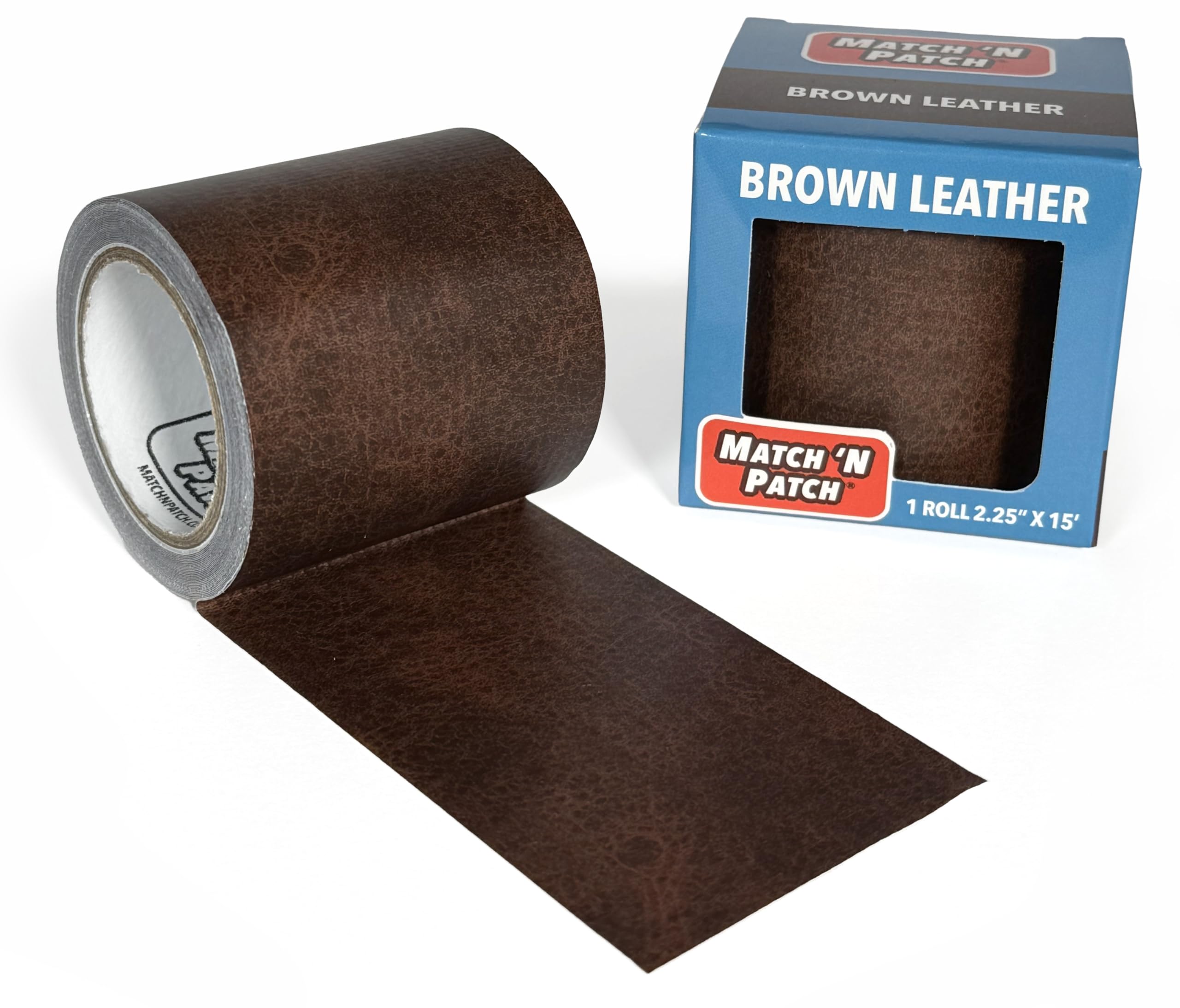 MATCH 'N PATCH Realistic Leather Repair Tape - Durable, Easy-to-Apply, Professional Grade, Versatile Use, Designed in North Carolina for Furniture Restoration, Home Decor & DIY - Brown - 15' x 2.25"