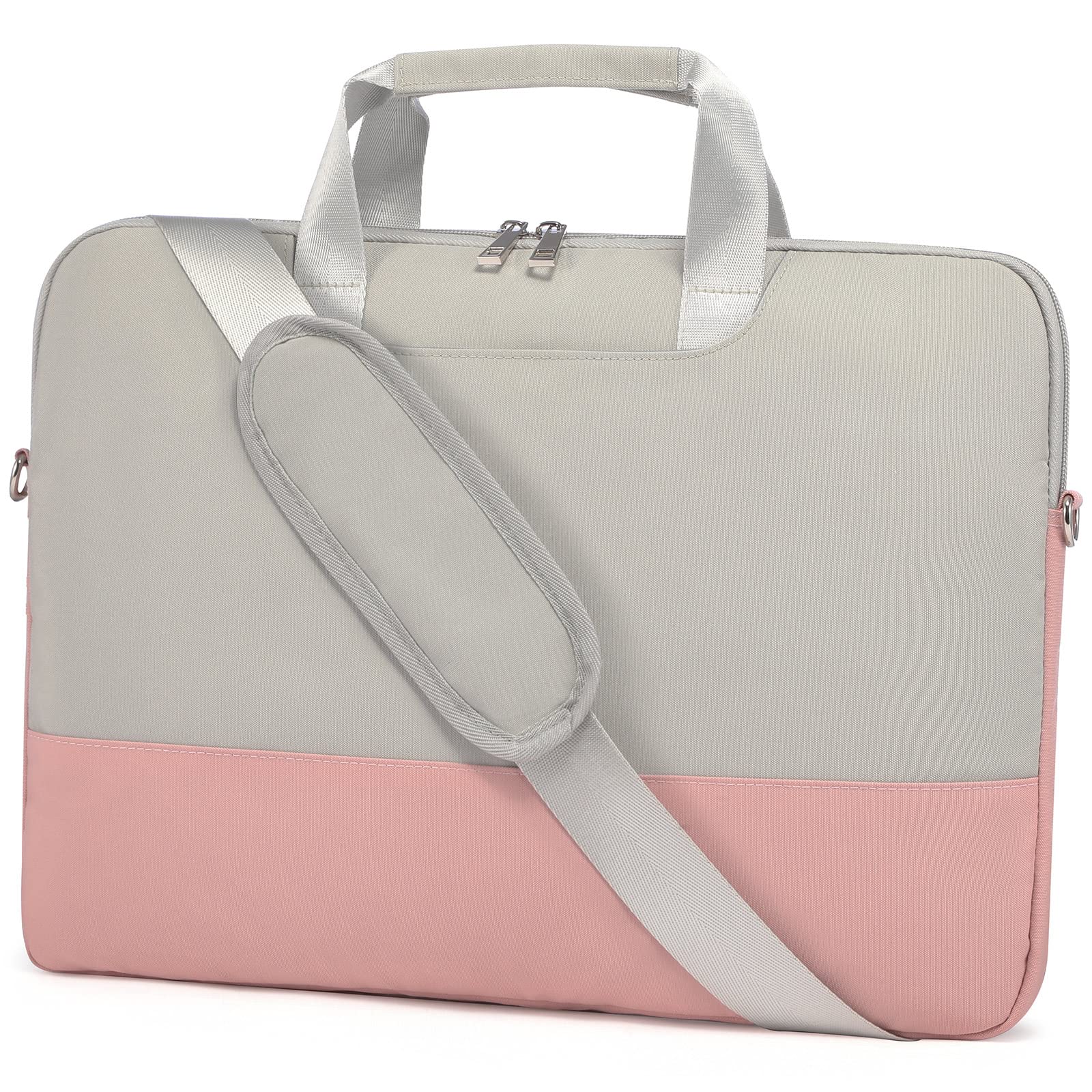 LOVEVOOK Laptop Bag for Women, 15.6 Inch Laptop Case Sleeve 4 Compartments Cute Computer Briefcase Bag for Work Travel School, Pink-gray, 15.6 inch