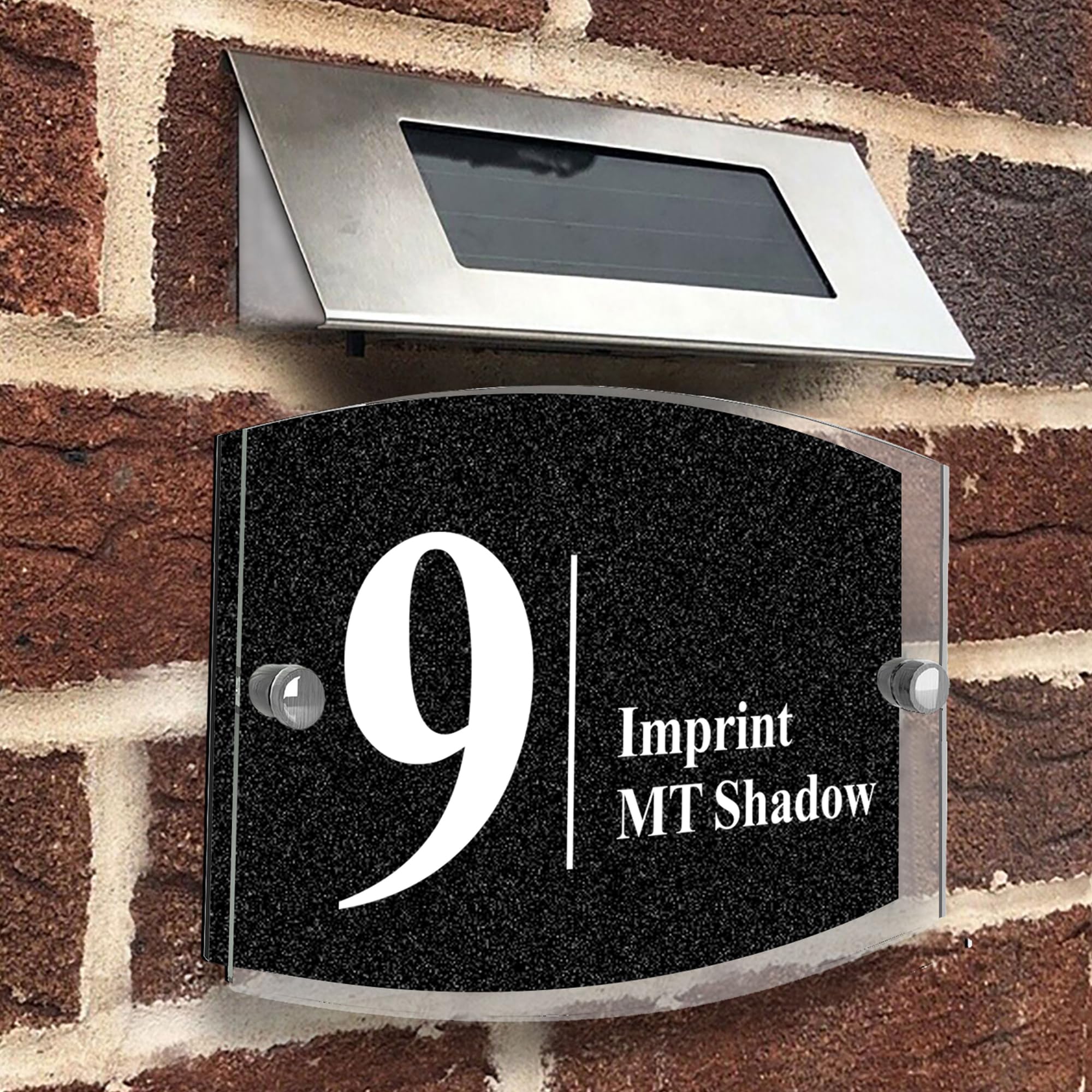 Modern House Sign Plaque Door Number | Personalised Glass Effect Acrylic Glitter Sign | Personalised House Number Hand Finished in UK (Black, Design E)