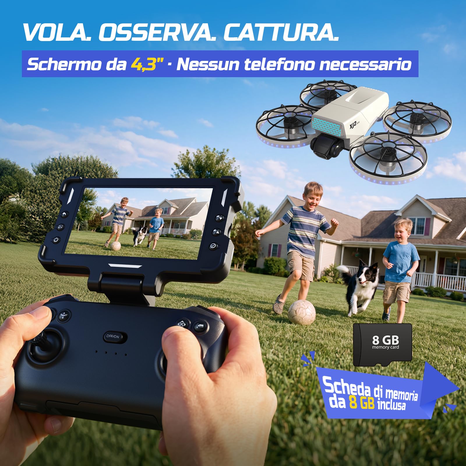 Drone con Radiocomando con Schermo da 4,3″ e Fotocamera 1080P Regolabile