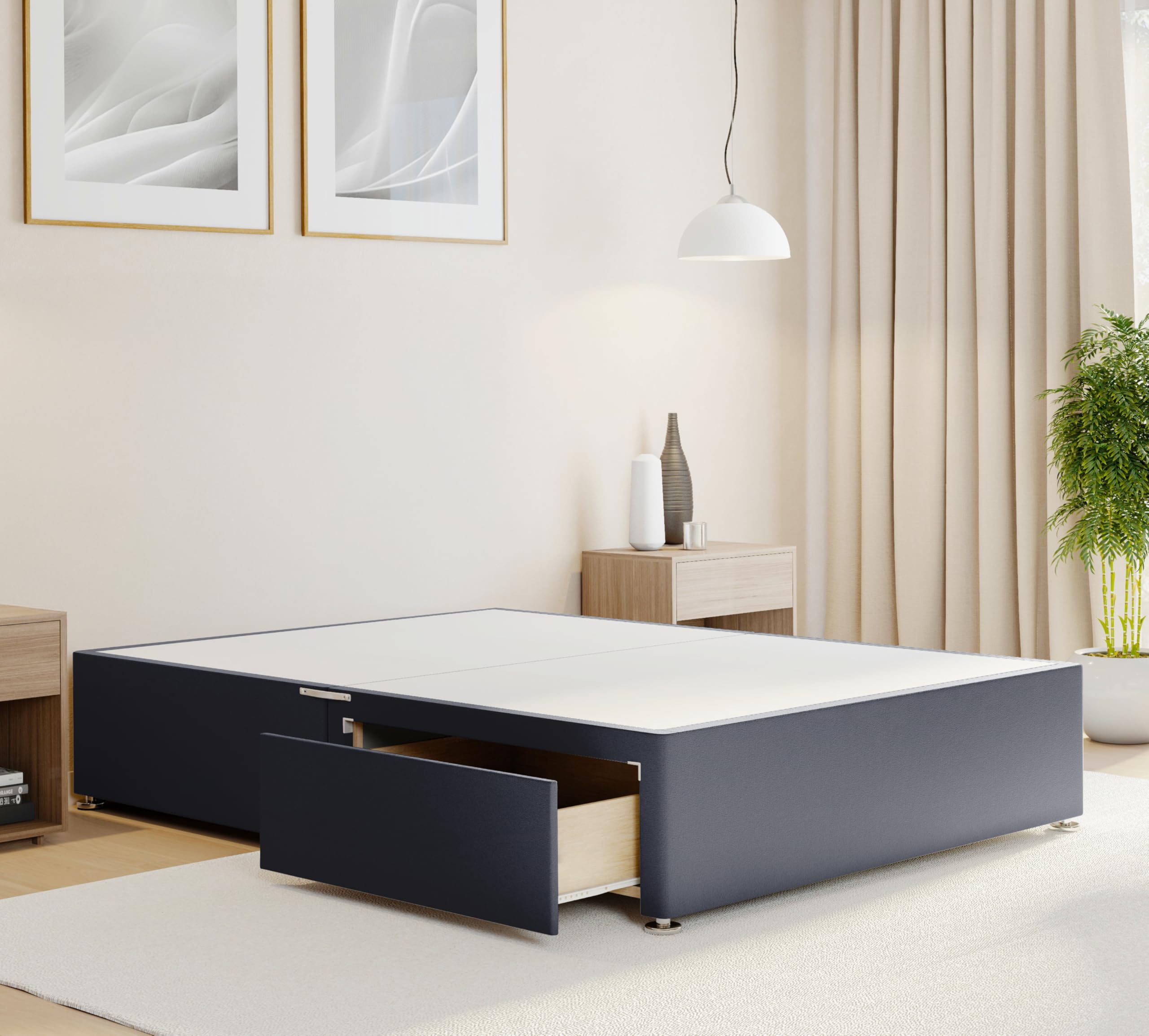 ComfoRest 4FT Small Double Divan Bed Base with 2 Foot End Drawers - Grey