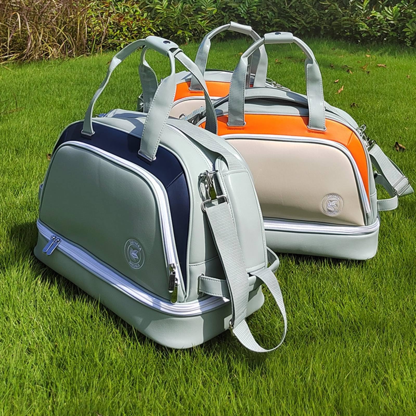 LOVIVER Borsa da Golf Borsone Sportivo Borsa Porta Vestiti Sacca Porta Scarpe in Pelle PU Antipioggia con Tasca Scarpe Separata per Spostamenti Albergo Adulti, Arancione, Arancione E Beige