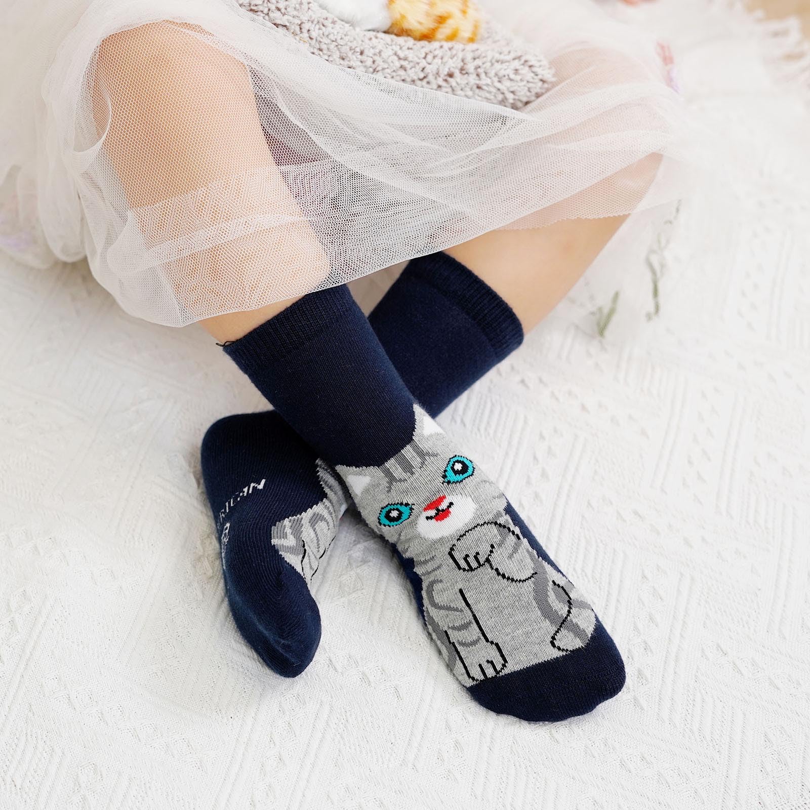 LOFIR Calzini Divertenti in Cotone per Bambina: Calze Bambina Calzini Bimba Motivo Animali 5 paia