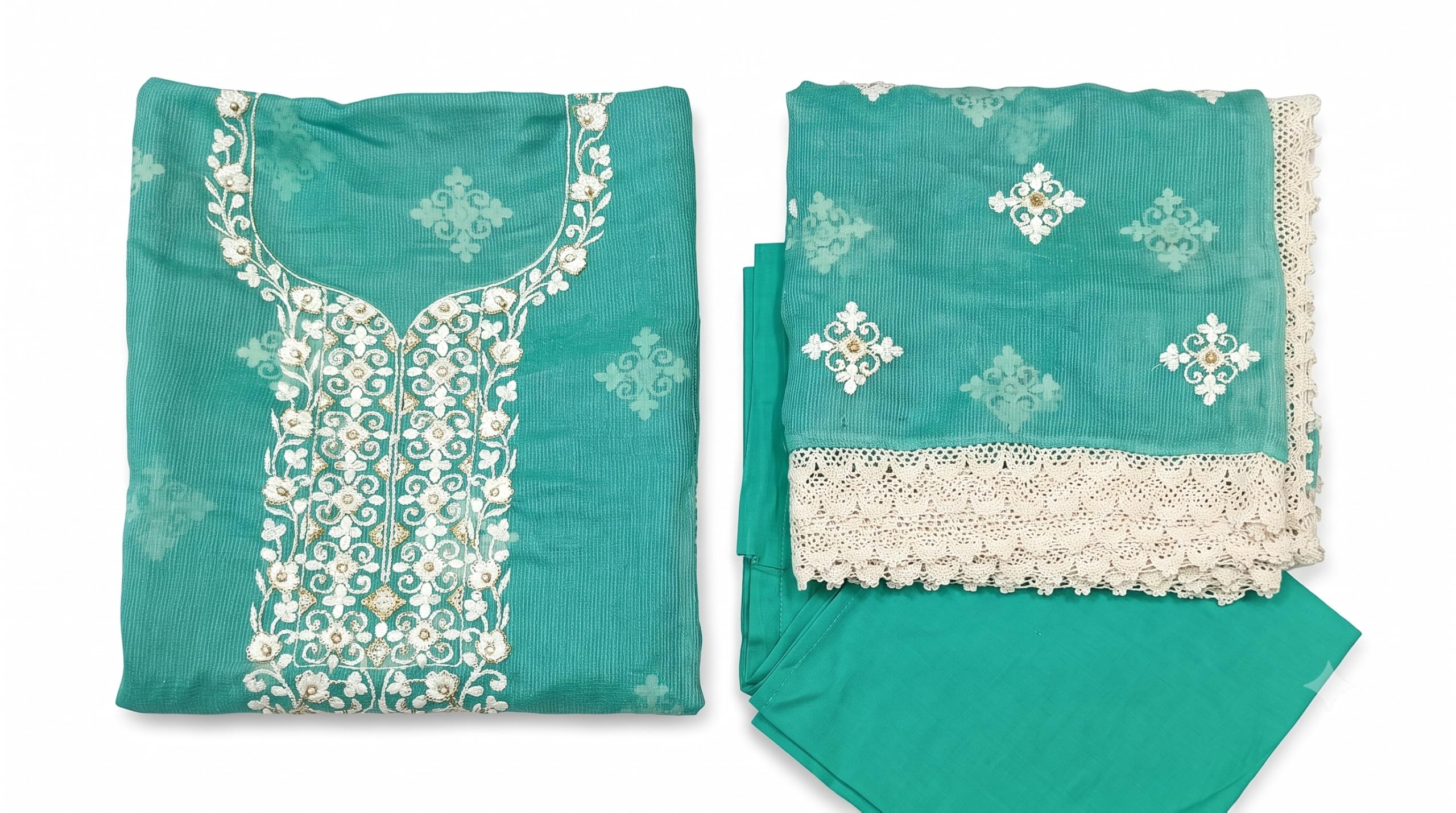 Unstitched Pakistani Suit with Lace Stole Dupatta-picture-18