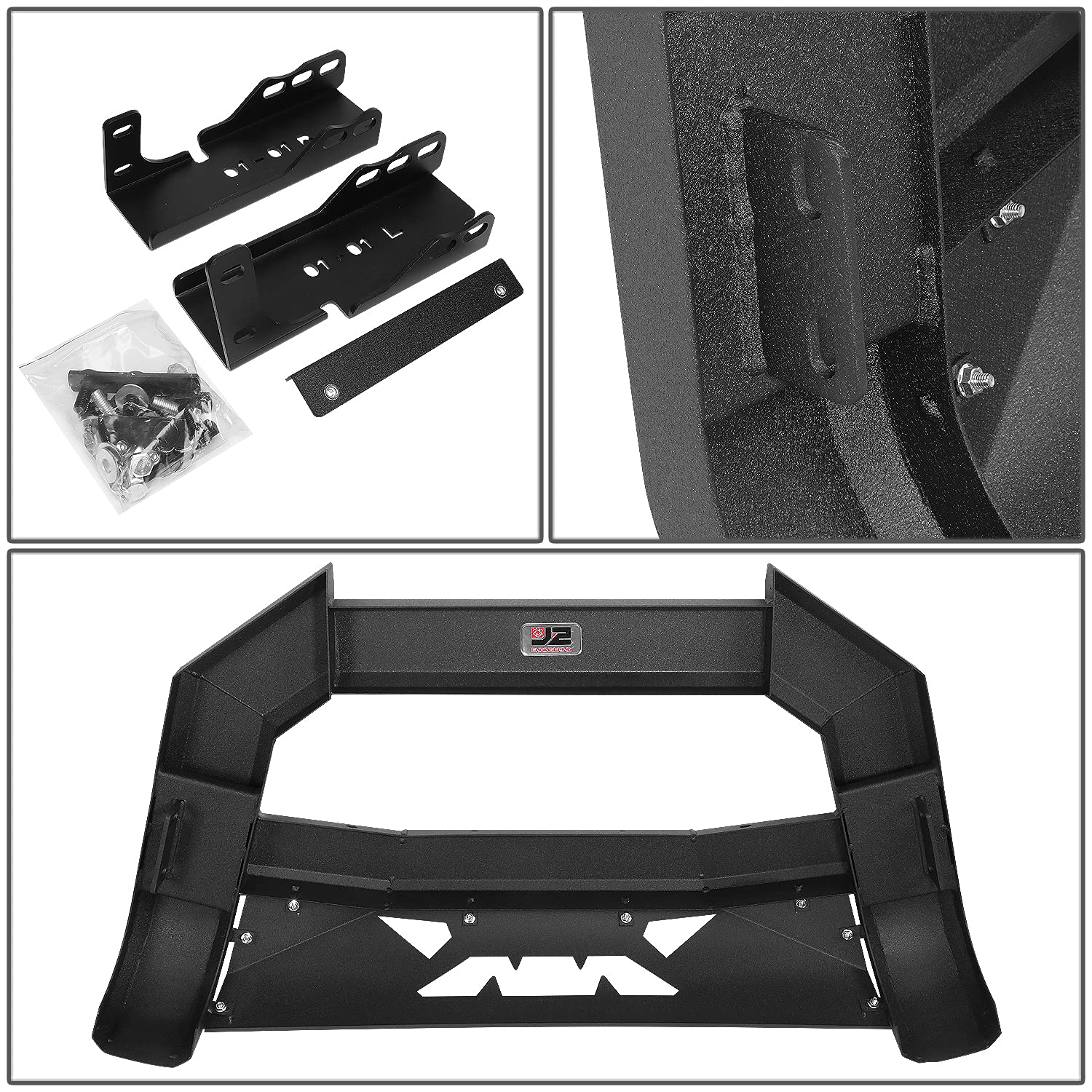 J2 Engineering Front Bumper Bull Bar Guard - Carbon Steel, Black, For 07-19 Silverado/Sierra, 07-14 Escalade, W/ Mounting Brackets