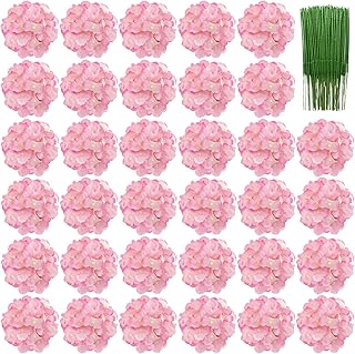 FagusHome 34 Pcs Silk Hydrangea Heads Artificial Flowers Heads and Stems Fake Hydrangea Flowers in Dark Pink for Home Wedding Decor