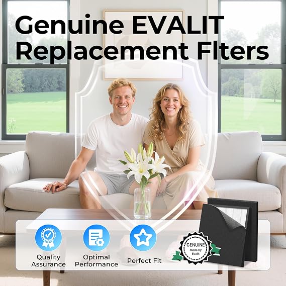 Air Purifier Replacement Filter for ET066, Original Version, 2 Pack | Genuine Washable HEPA 3-Stage Filtration for Pollen Smoke Pet Hair Dust