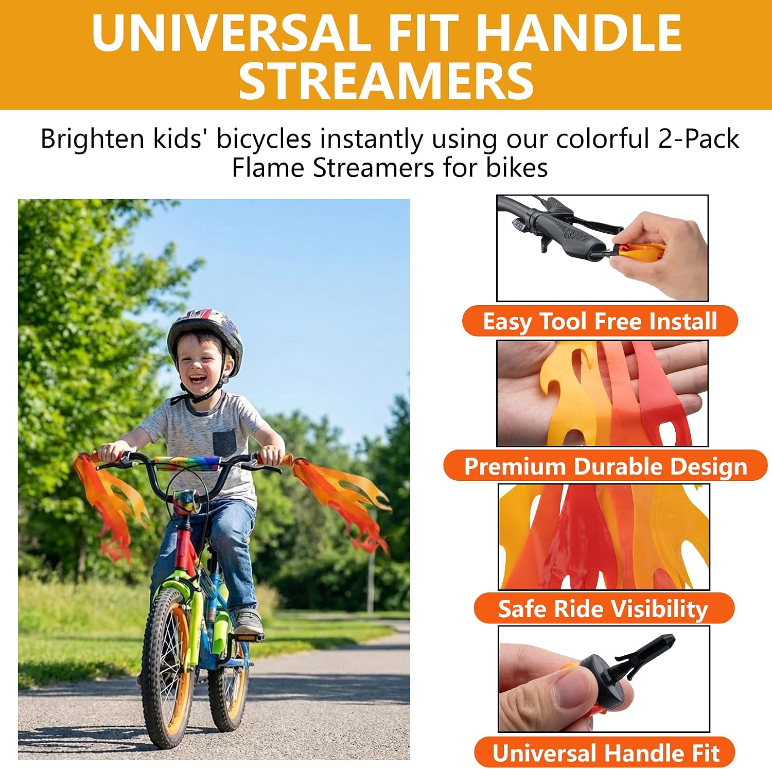 2/4/6Pcs Flame Kid Bicycle Streamers, 10" Flame Bike Tassels for Boys Girls