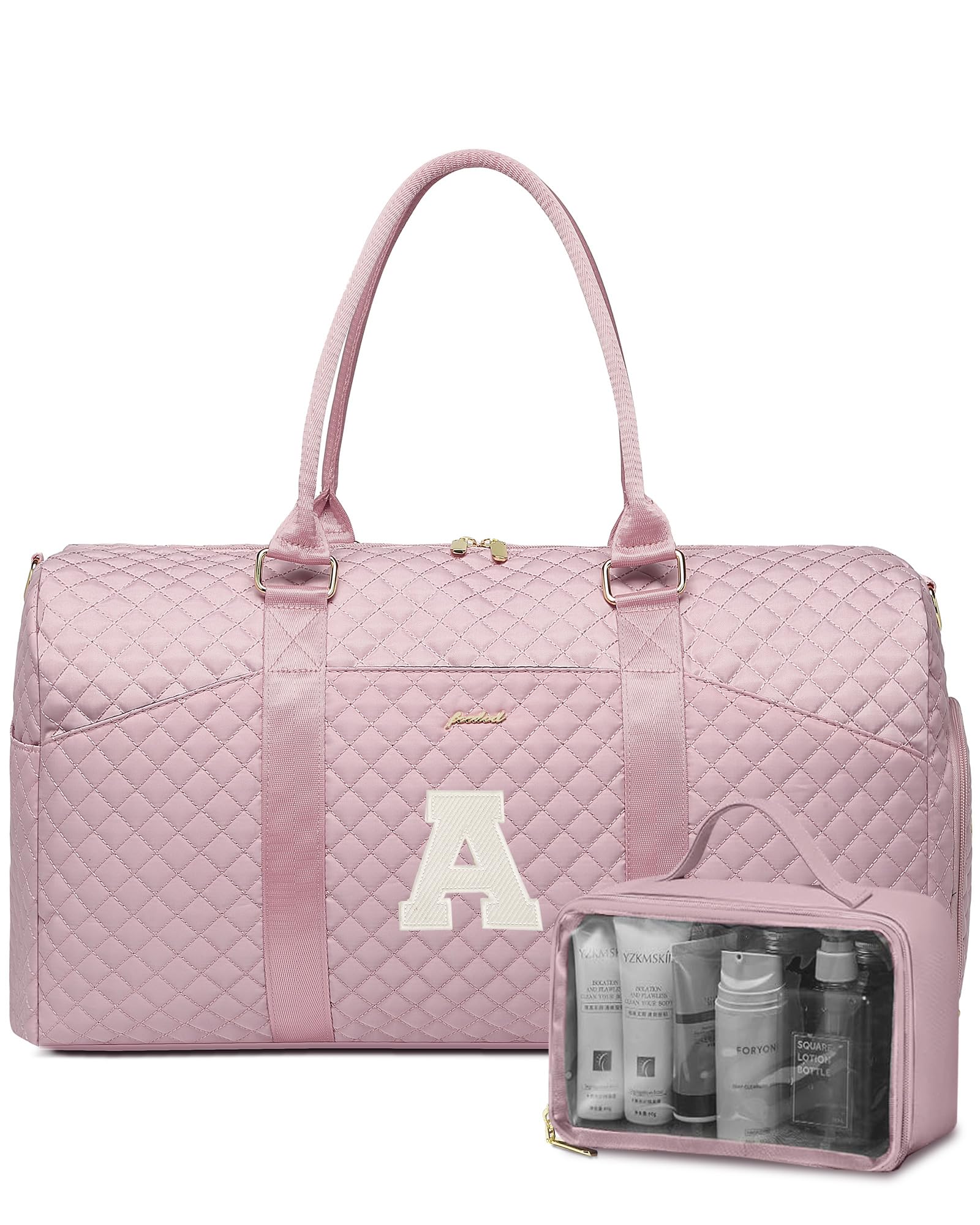 Women Weekender Travel Duffle Bag: Initial Duffel Overnight Bags with Shoe Compartment Large Carry on Tote with Toiletry Bag Weekend Traveling Yoga Gym Hospital Bag for Women with Wet Pocket Letter A