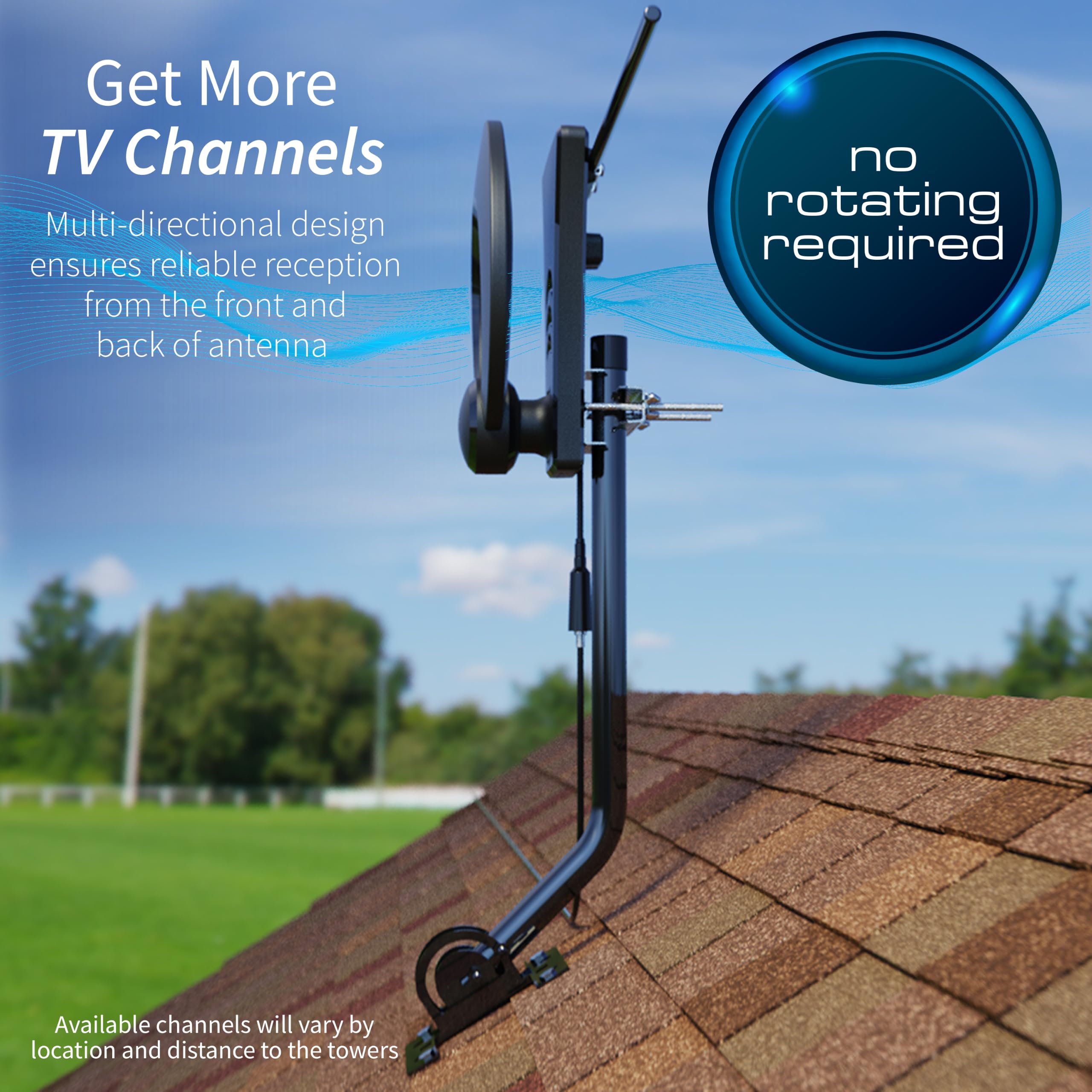 Antennas Direct ClearStream 1MAX Antena de TV para interiores y exteriores, UHF VHF, multidireccional, rango de más de 40 millas, UHD 4K, NEXTGEN TV, con mástil de 20 pulgadas (negro)