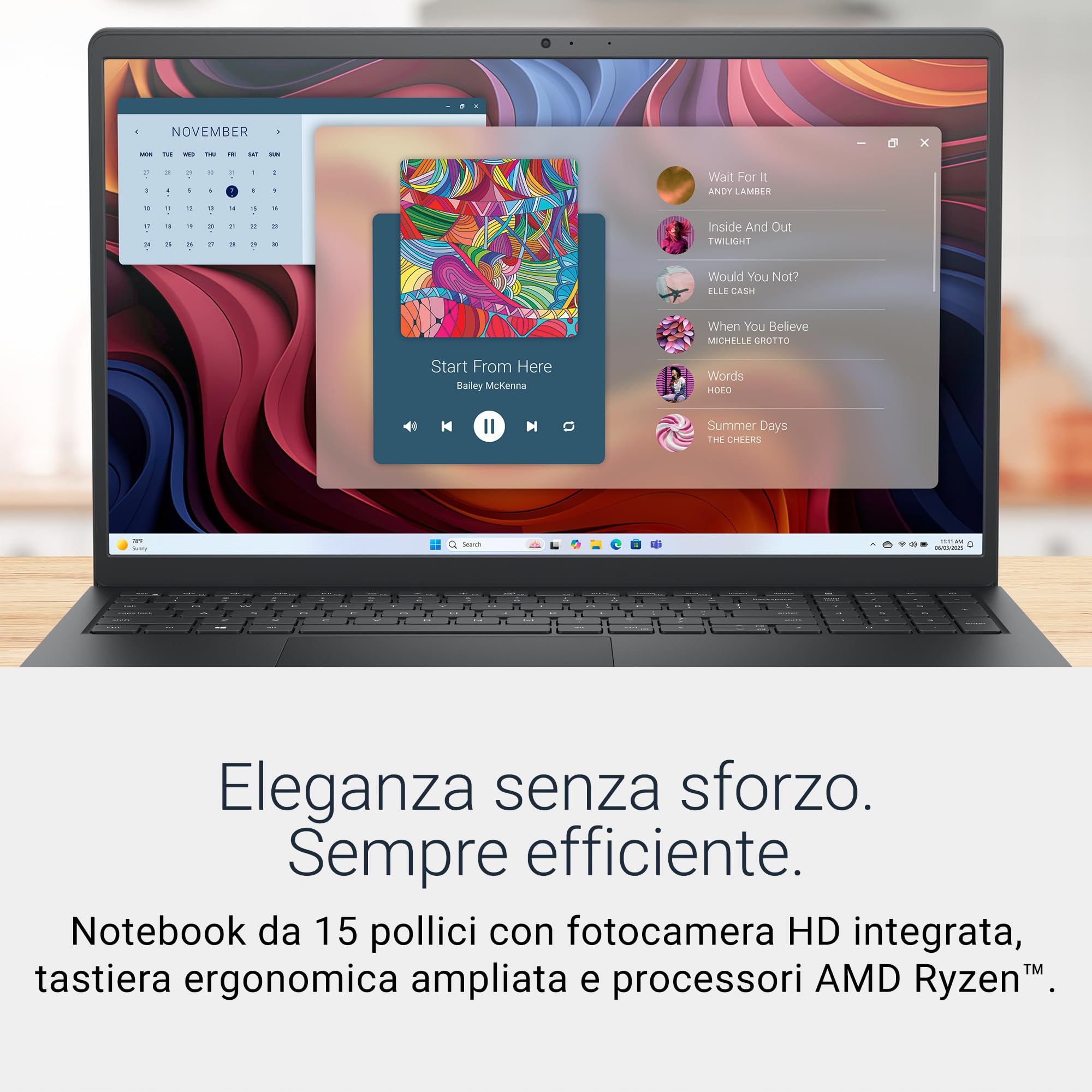Dell 15 Laptop DC15255 15,6" FHD (1920 x 1080) 120Hz, AMD Ryzen 5 7520U, Grafica Radeon 610M, 8GB LPDDR5 RAM, 512GB SSD, Windows 11 Home, Tastiera Retroilluminata QWERTY – Nero Carbonio