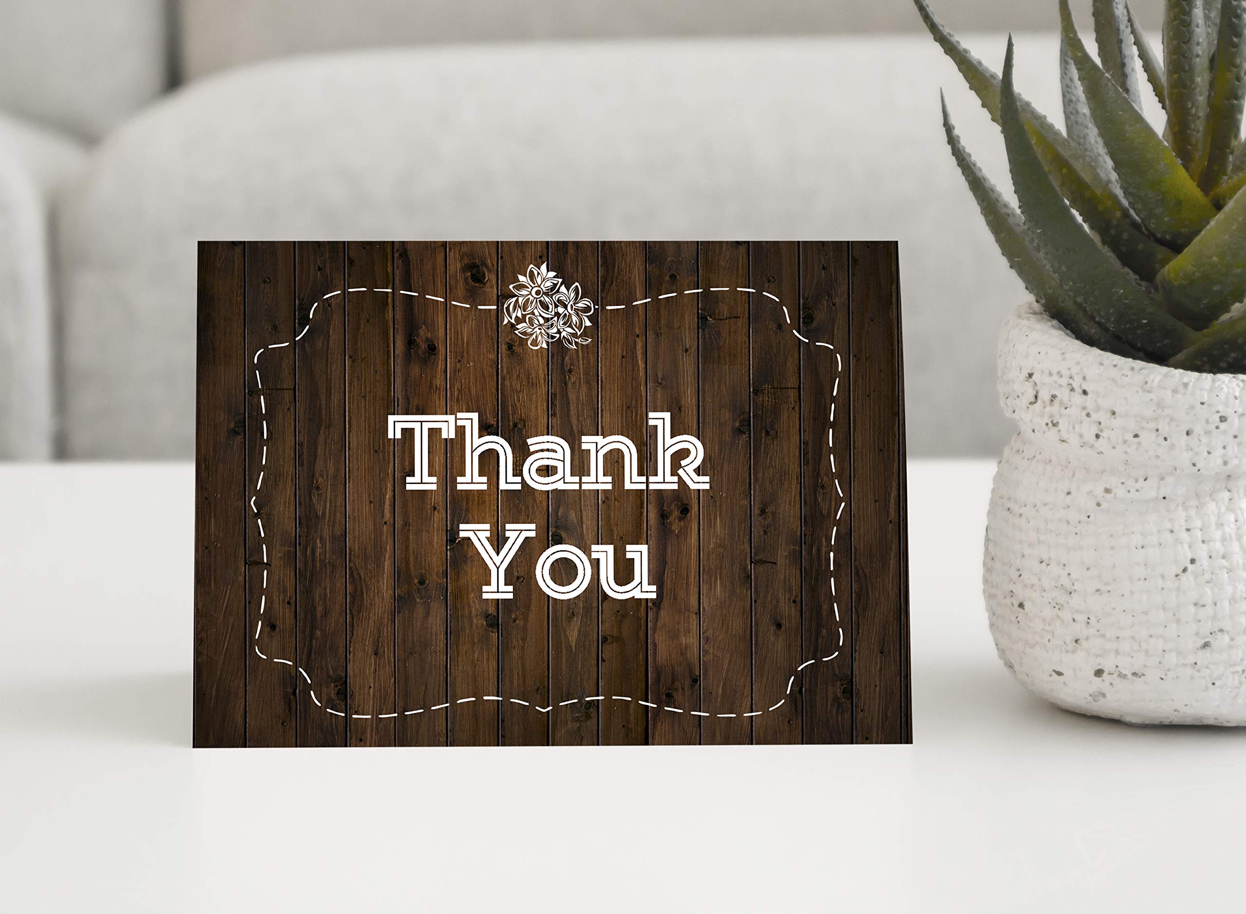 Darling Souvenir Brown rustikale hölzerne Plank danken Ihnen, Wedding danken Ihnen Karten mit weißen Umschlägen - 100 Stück