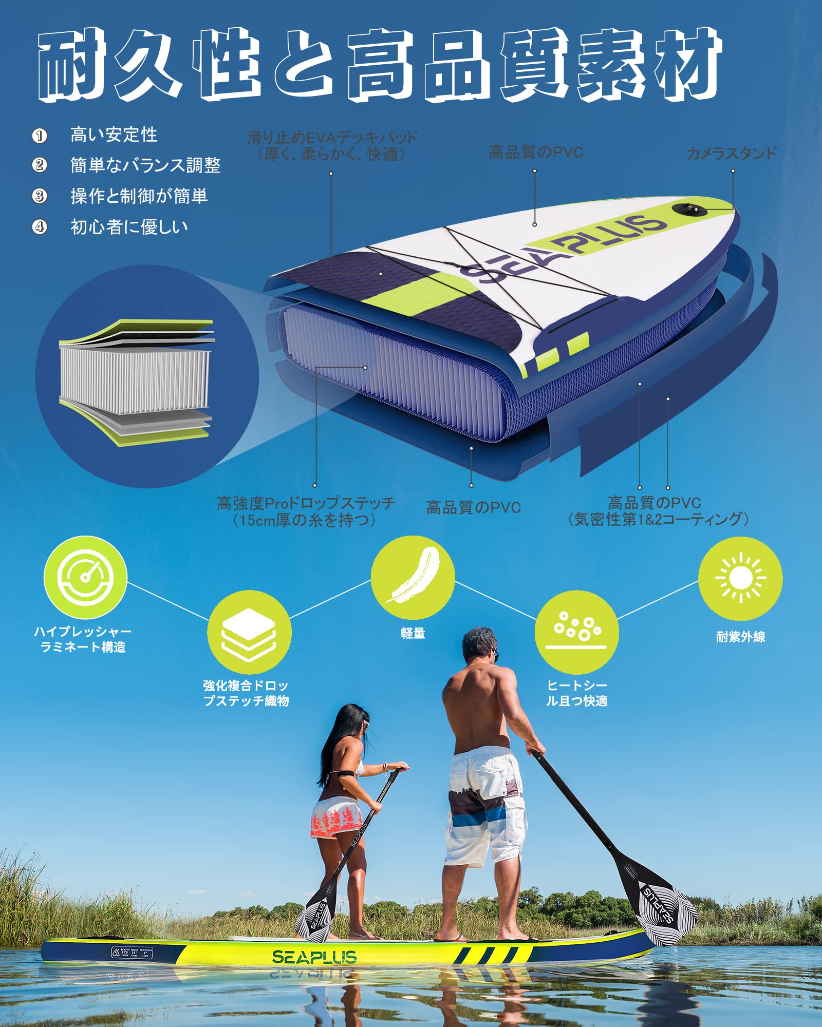 Amazon | SEAPLUS SUPボードインフレータブル スタンドアップパドル 