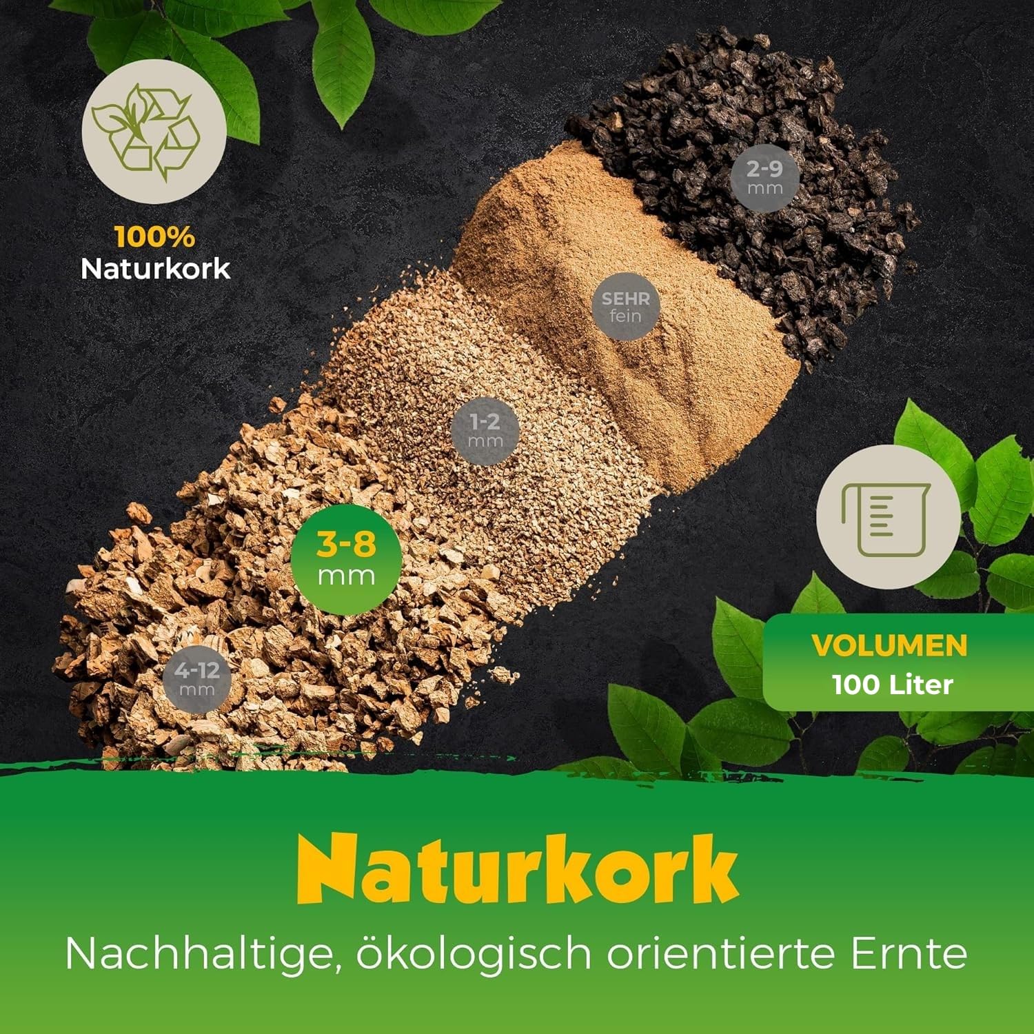 Granulés de liège 3-8 mm 100 litres liège naturel recyclé sac papier