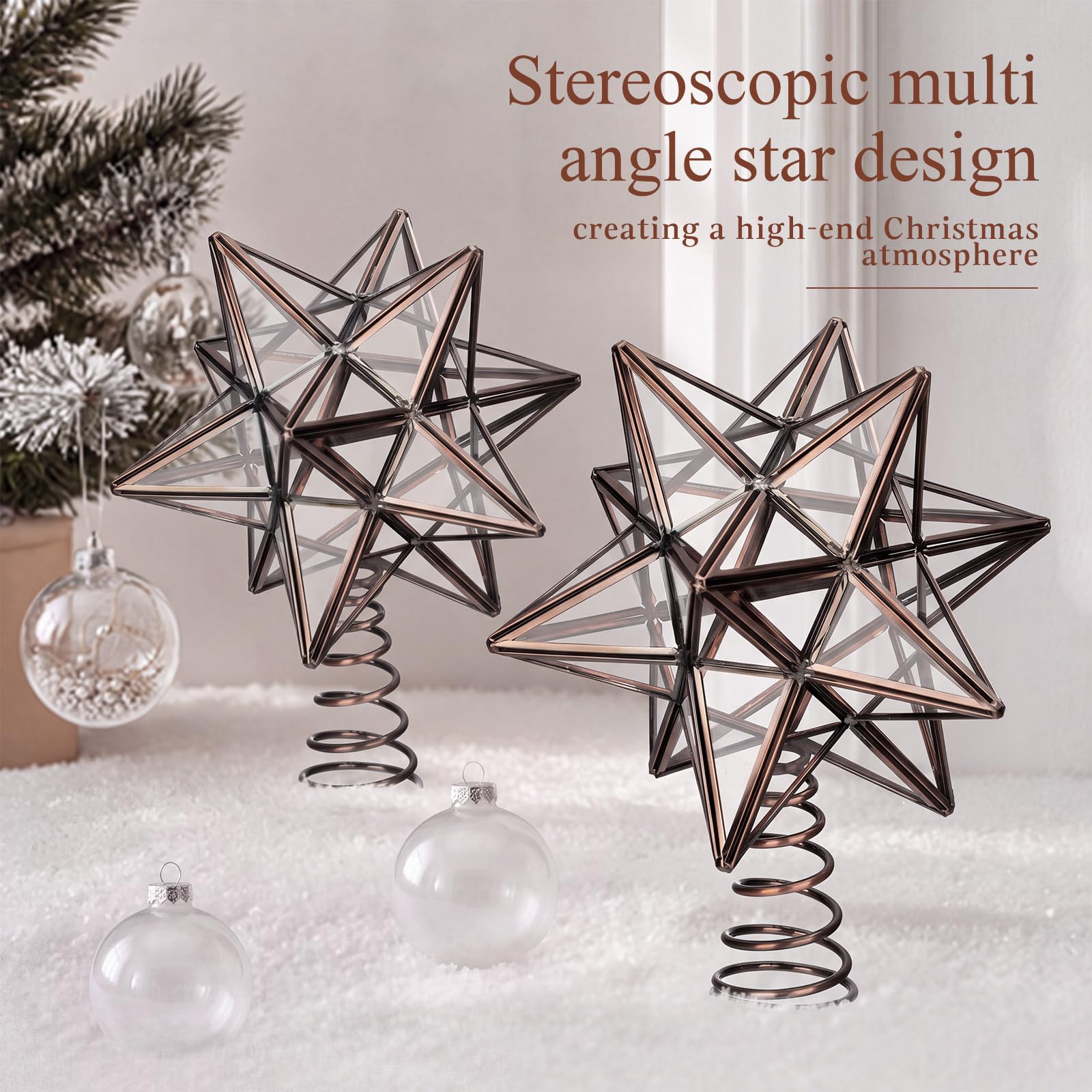 Gejoy 20 cm Weihnachtsbaumspitze aus Glas, mährischer Stern, Baumkrone, Ornament für Baum, Zuhause, Bauernhaus, Urlaub, Party-Dekorationen