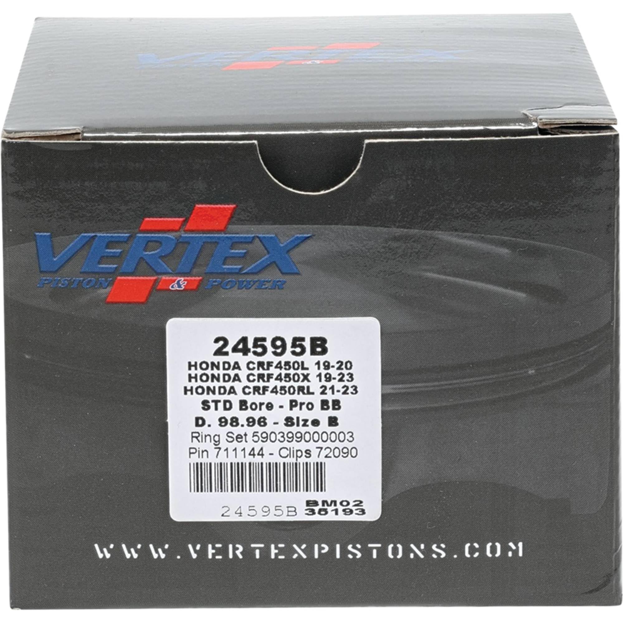 Vertex 24595B - Kit de pistón forjado de gran diámetro compatible con/repuesto para Honda CRF 450 L 2019-20, CRF 450 RL 2021-25, CRF 450 X 2019-25 99 mm de diámetro del cilindro, diámetro del pistón