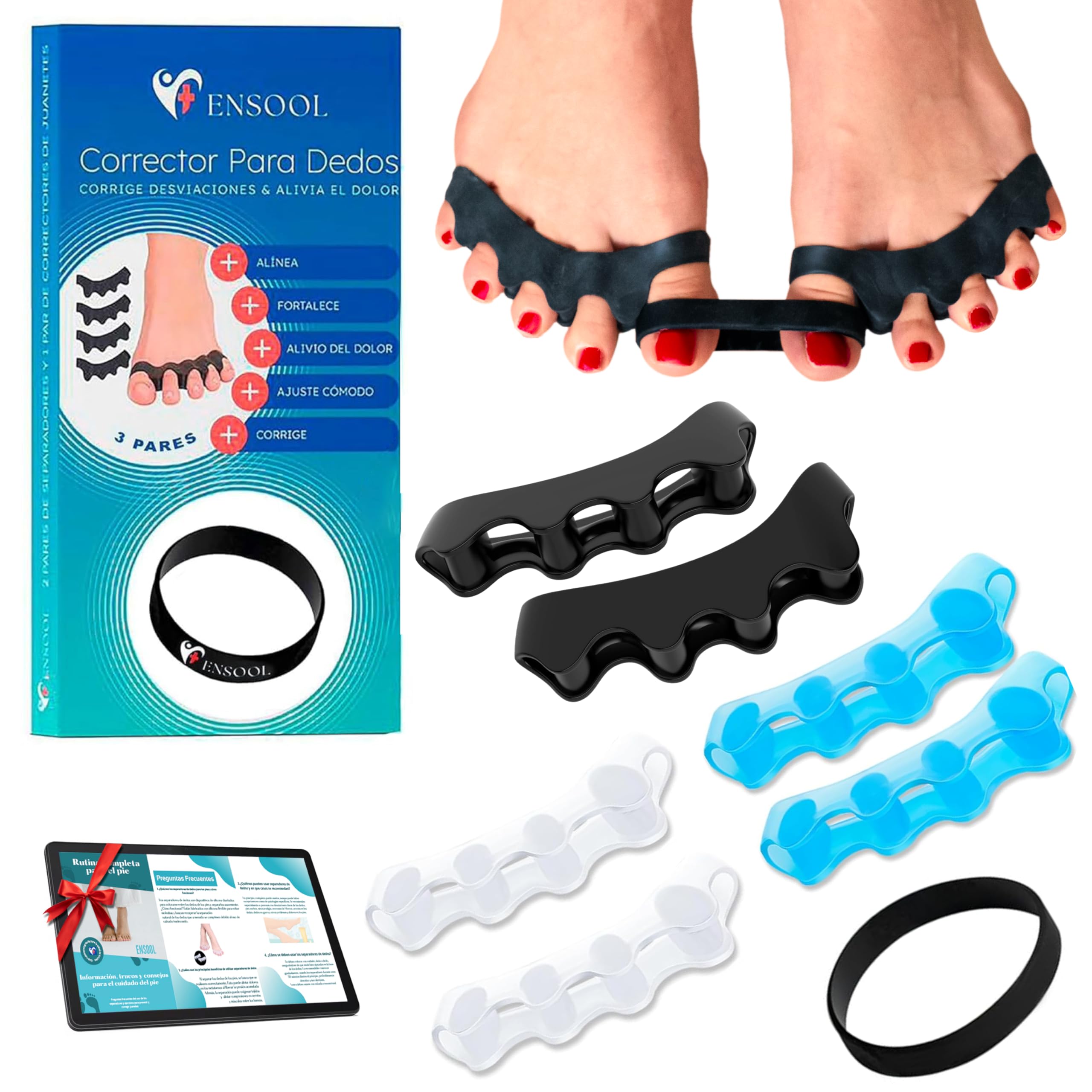 Genérico Separador Dedos Pie 6 Uds + Banda antijuanetes Restore Feet de Silicona Kit Separadores Dedos Pies Alivio podal Hallux Valgus (multicolor, extandar)