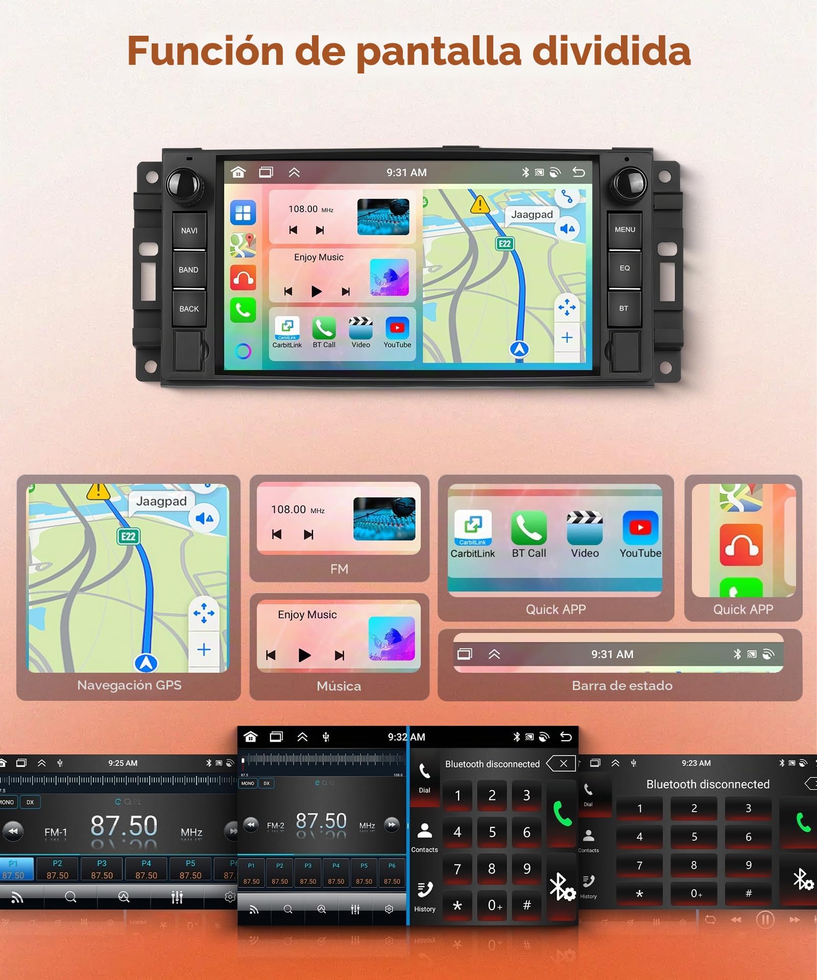 6G+128G 8 Core Wireless Carplay Android Autoradio per Jeep Wrangler Compass Grand Cherokee/Chrysler 300C/Dodge Ram/Chevrolet 7 Pollici Autoradio Android Auto GPS Navi WiFi Bluetooth FM/RDS/DSP/USB/SWC