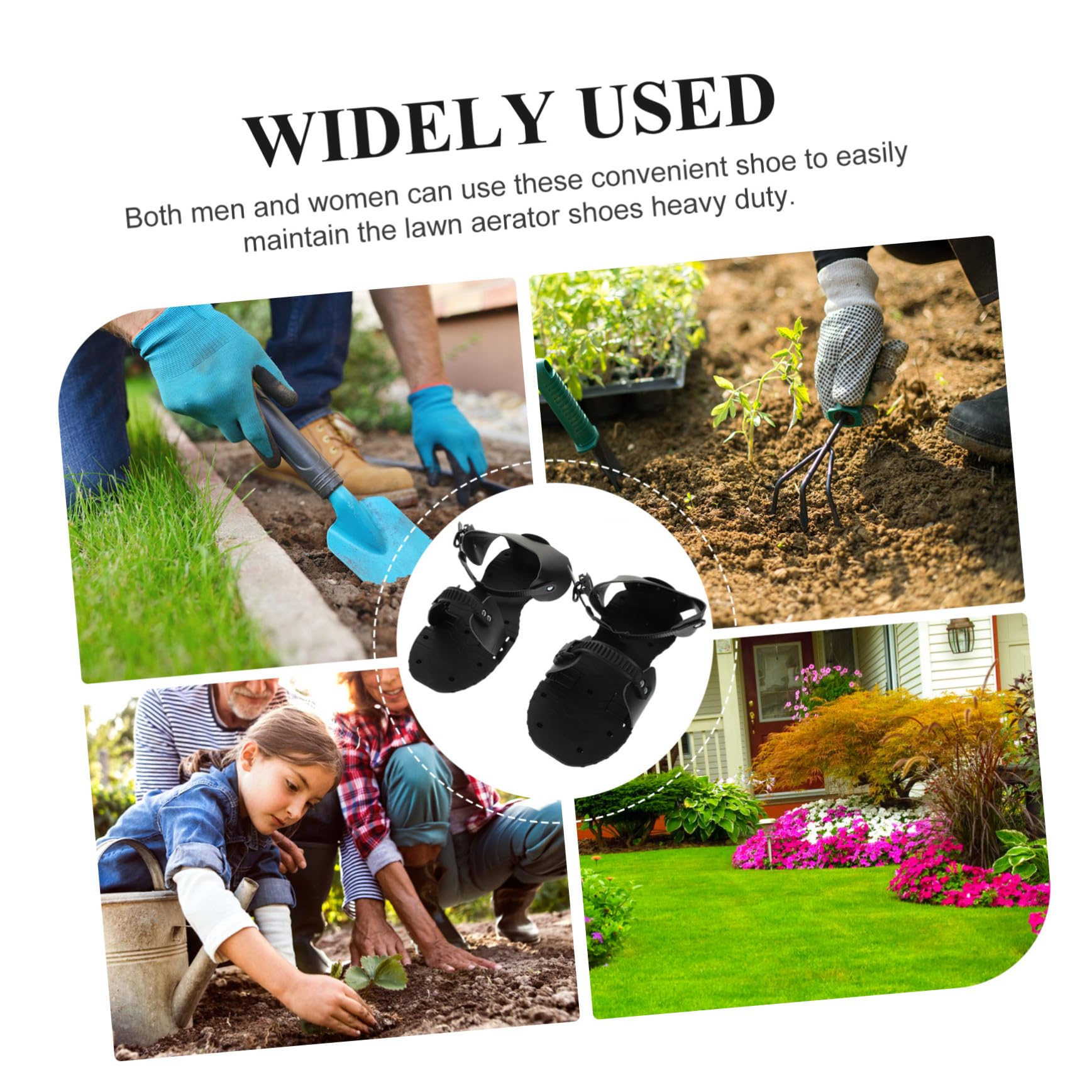 TOYANDONA Zapatos Aireadores de Césped Correas Ajustables y Clavos de PU para Jardinería, Herramienta Manual para Airear Suelo en Jardín, Negro