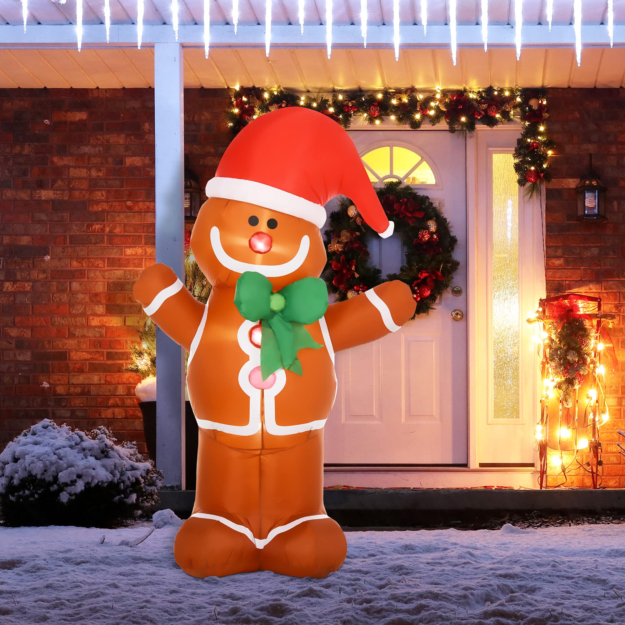 HOMCOM Omino Pan di Zenzero Gonfiabile 183cm, Luci LED Integrate