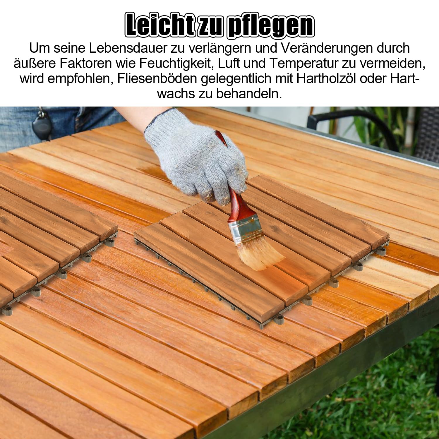 Piastrelle in legno di acacia, 30 x 30 cm, 55 pezzi, 5 ㎡, per balcone, piastrelle a clic, mosaico per giardino, patio, resistente alle intemperie (6 listelli)