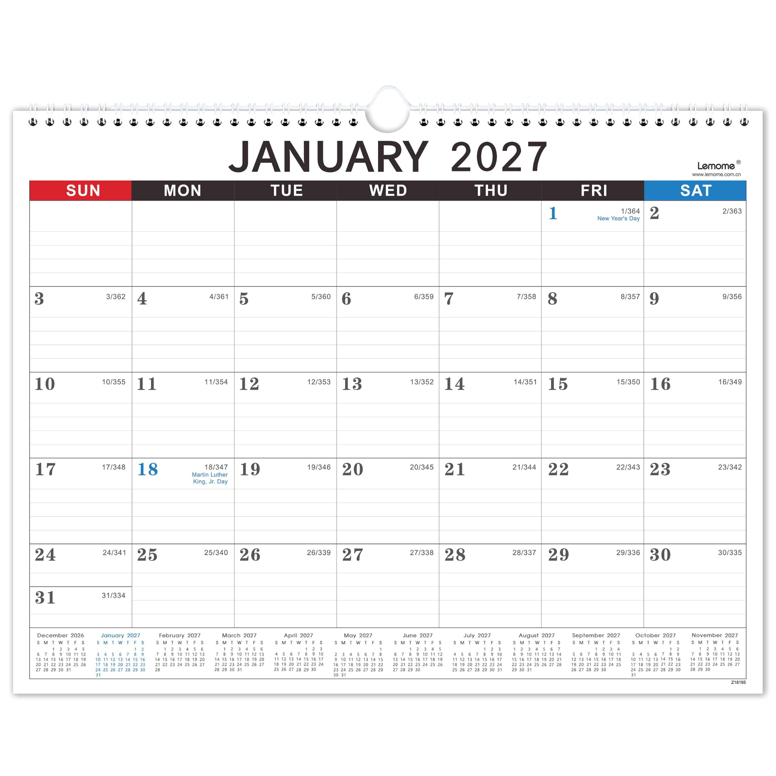 Lemome Calendar 2027, 12 Months from Jan. 2027 to Dec. 2027,11.5" x 14.6"