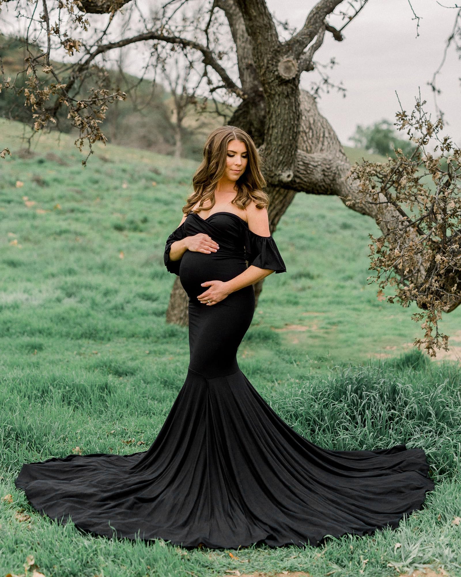 Saslax Vestido de fiesta de nacimiento para mujer con volantes